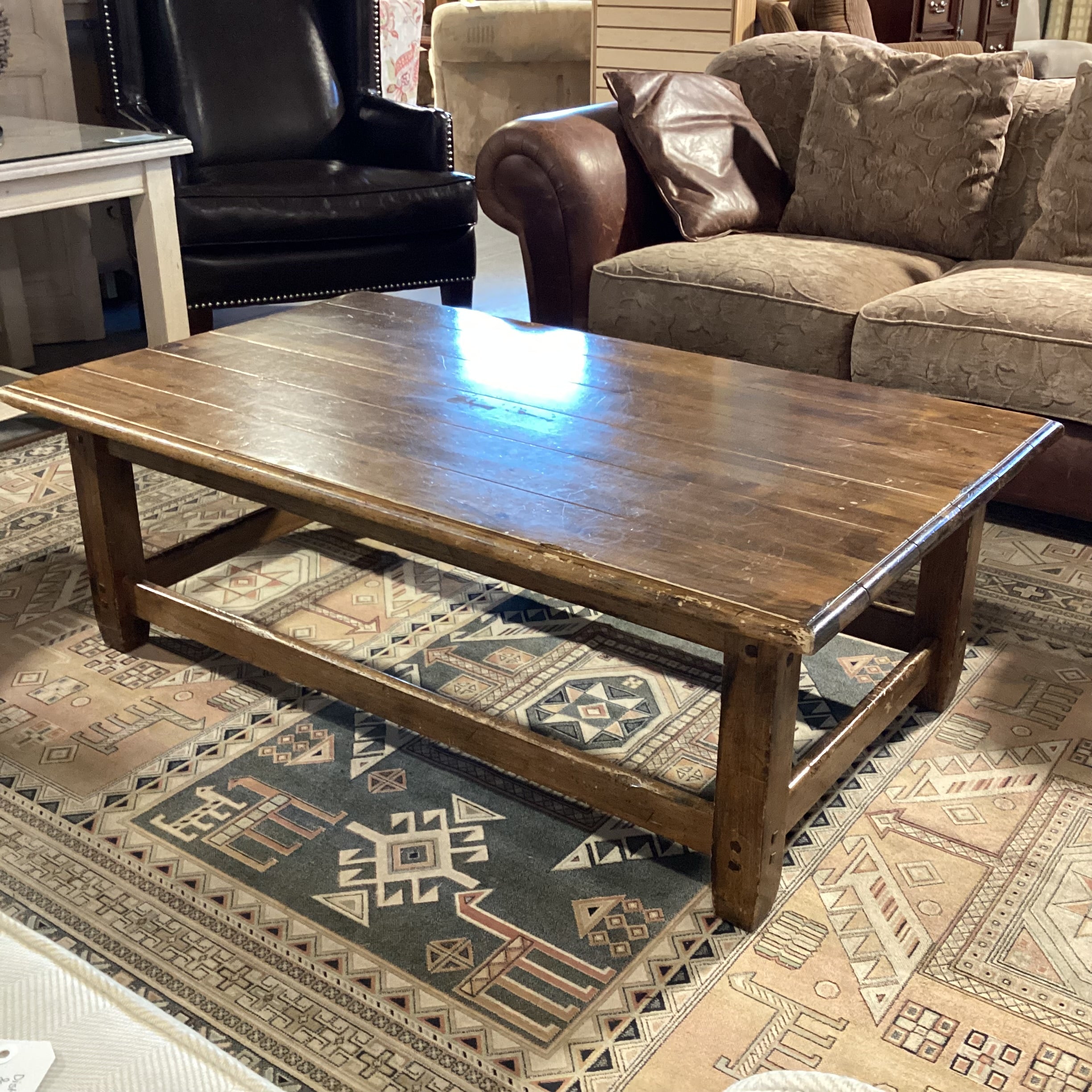 Distressed Finished Wood & Plank Coffee Table 50"x 30"x 17"