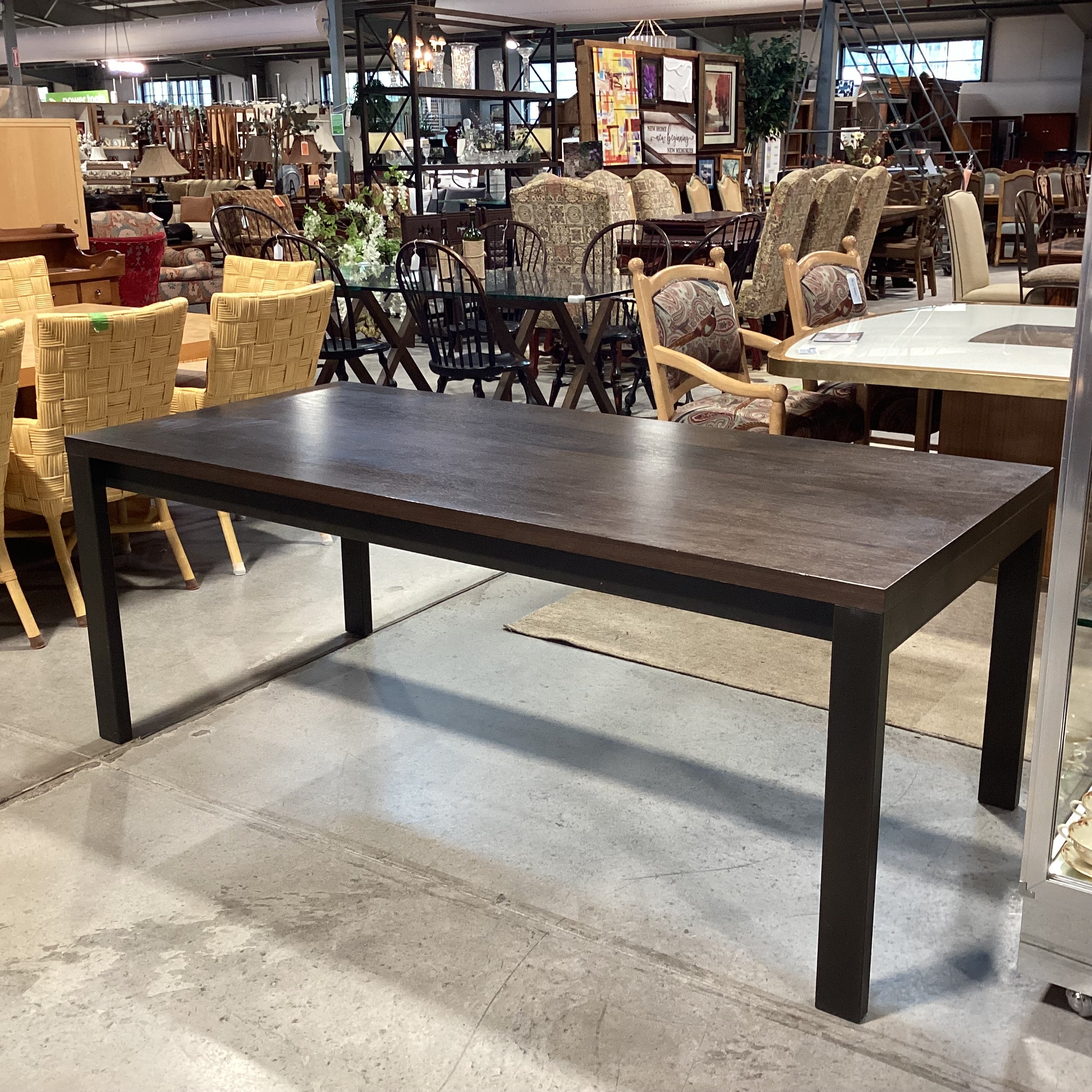 Modern Parsons Dark Finish Wood & Black Metal Dining Table 75"x 35"x 29.5"