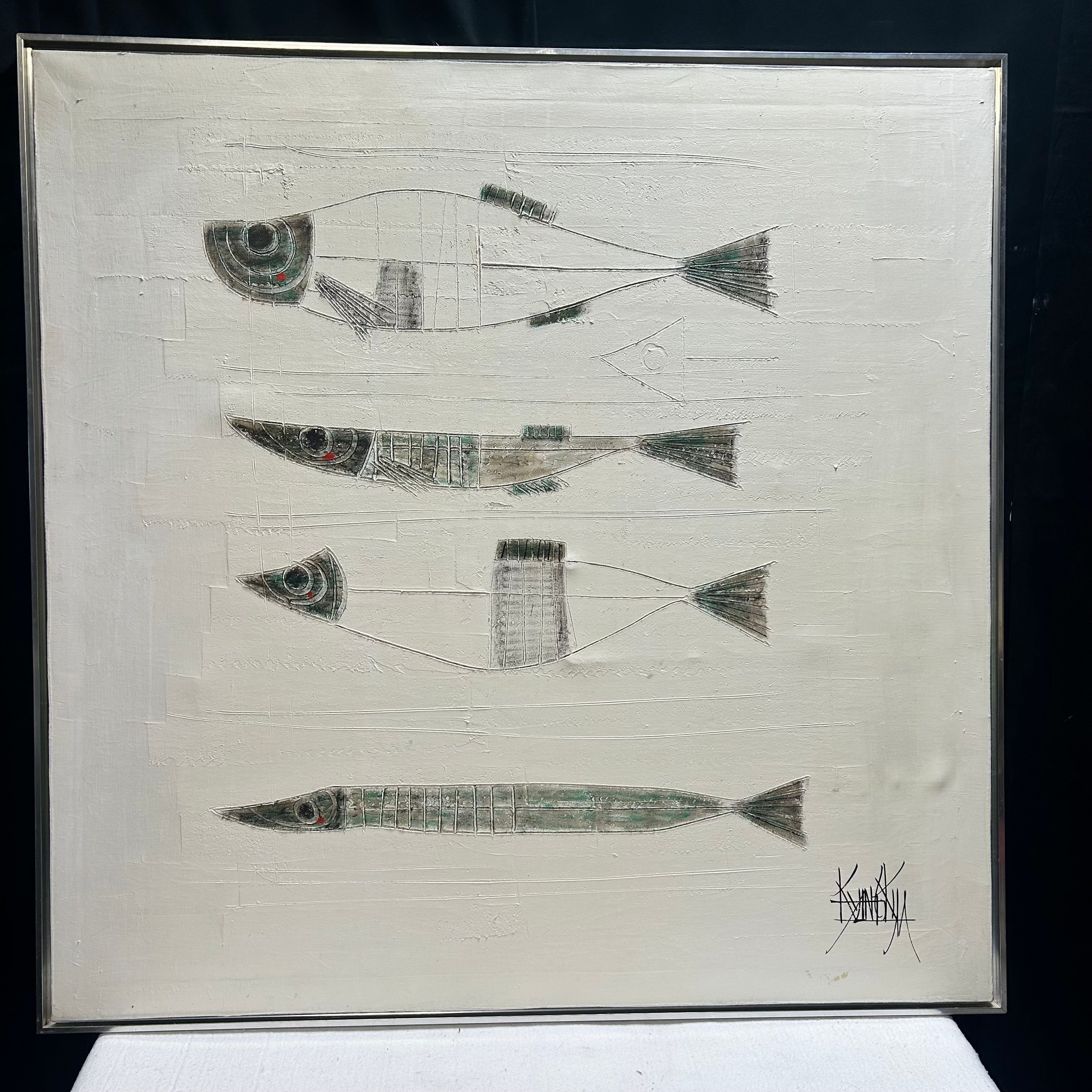 Kyung Kim "Alaskan Pollock" Oil On Canvas Steel Frame 41"x 41"