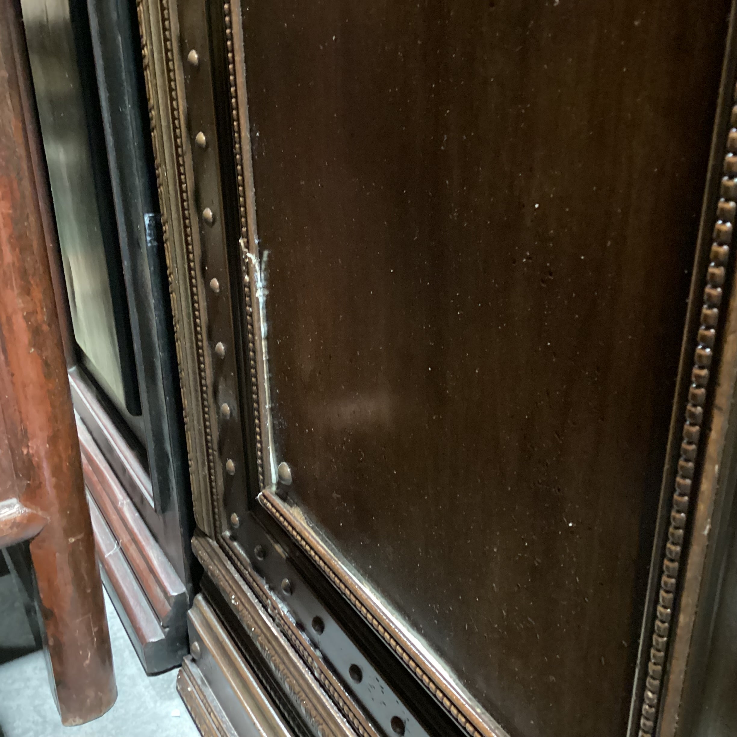 Carved Detail with Nailhead & Painted Design 4 Door Armoire