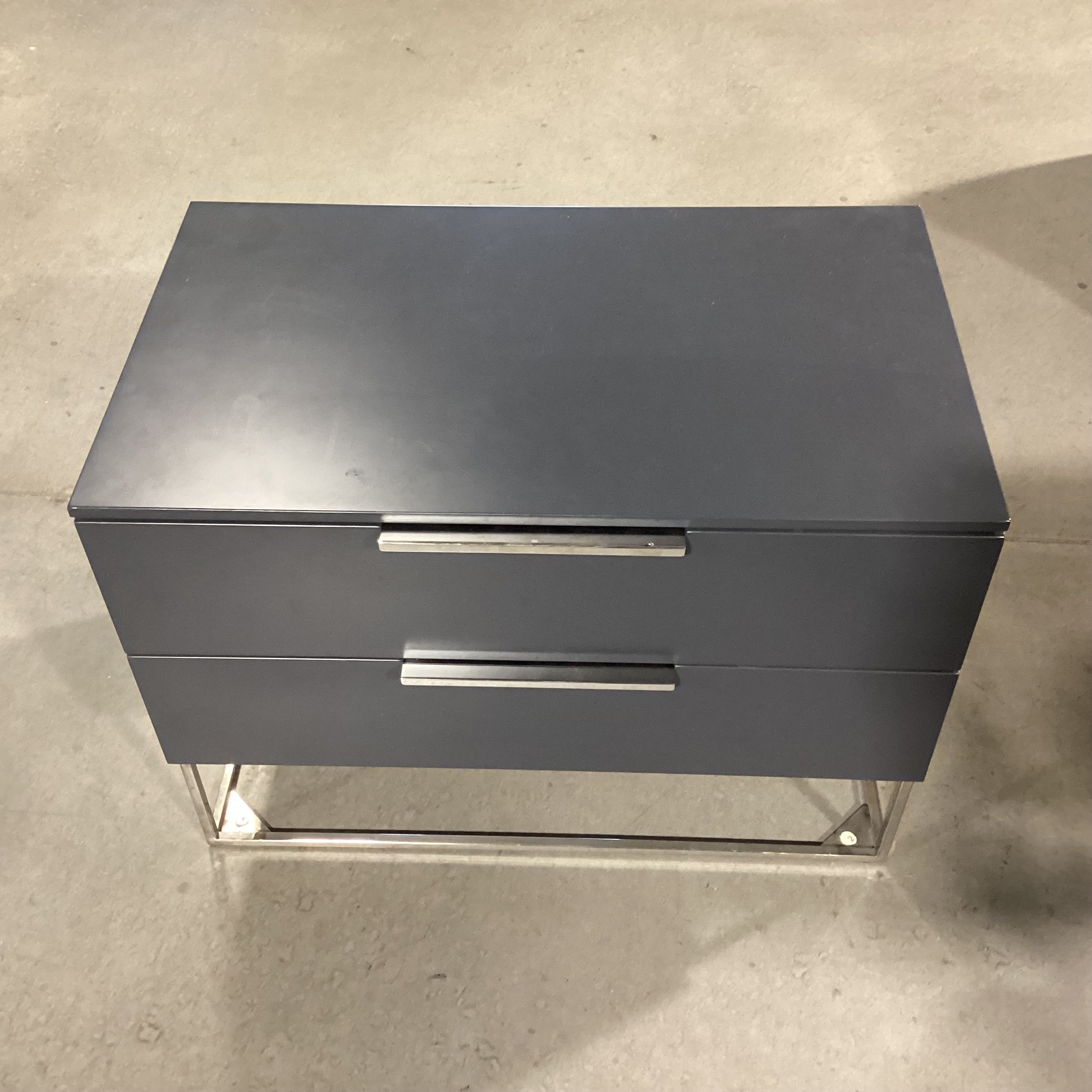 Grey Lacquered & Chrome with Soft Close Linen Lined Drawers End Table