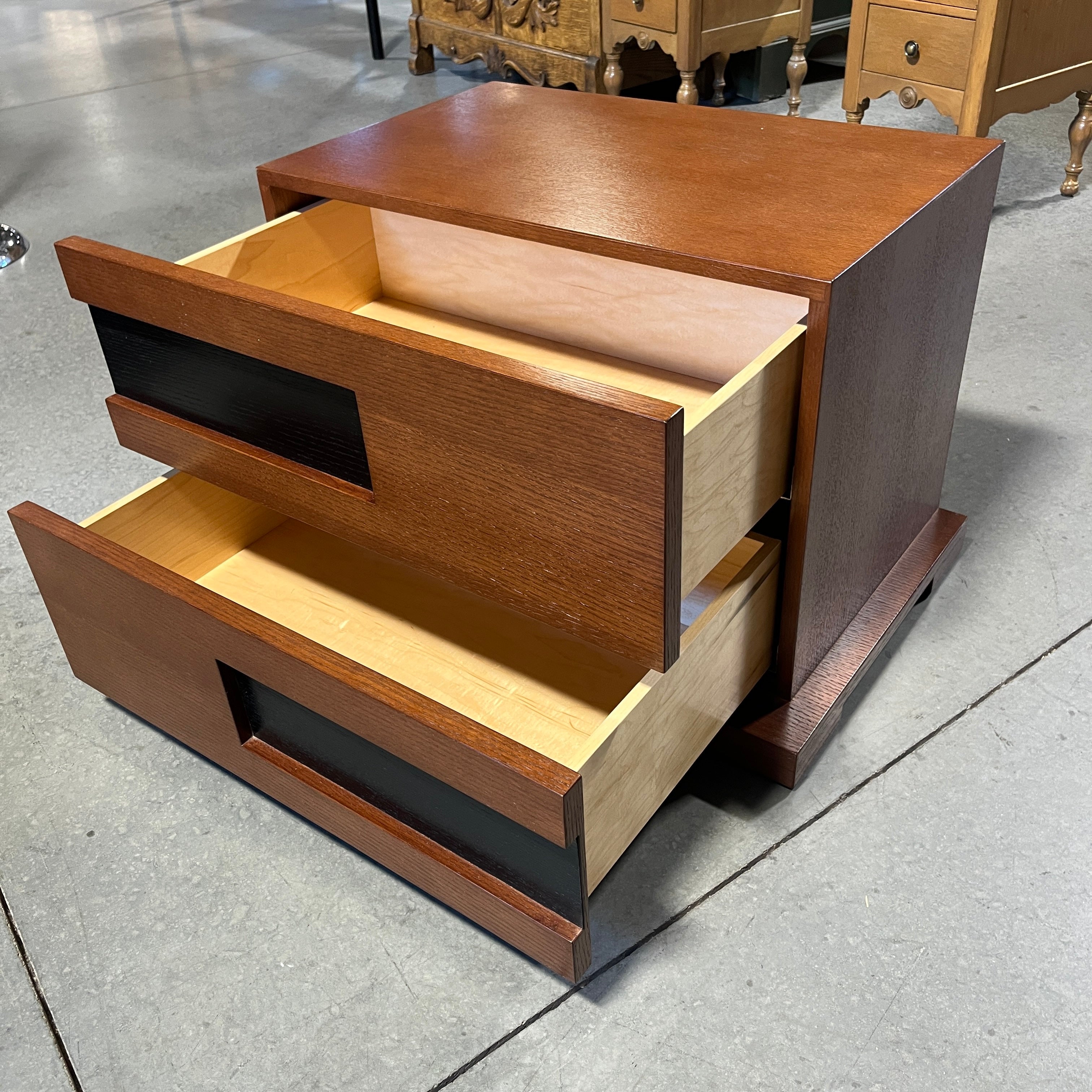 Creative Elegance Medium/Dark Finish and Black Painted Wood 2 Drawer Night Stand 30.5”x 19.5” 20.5”