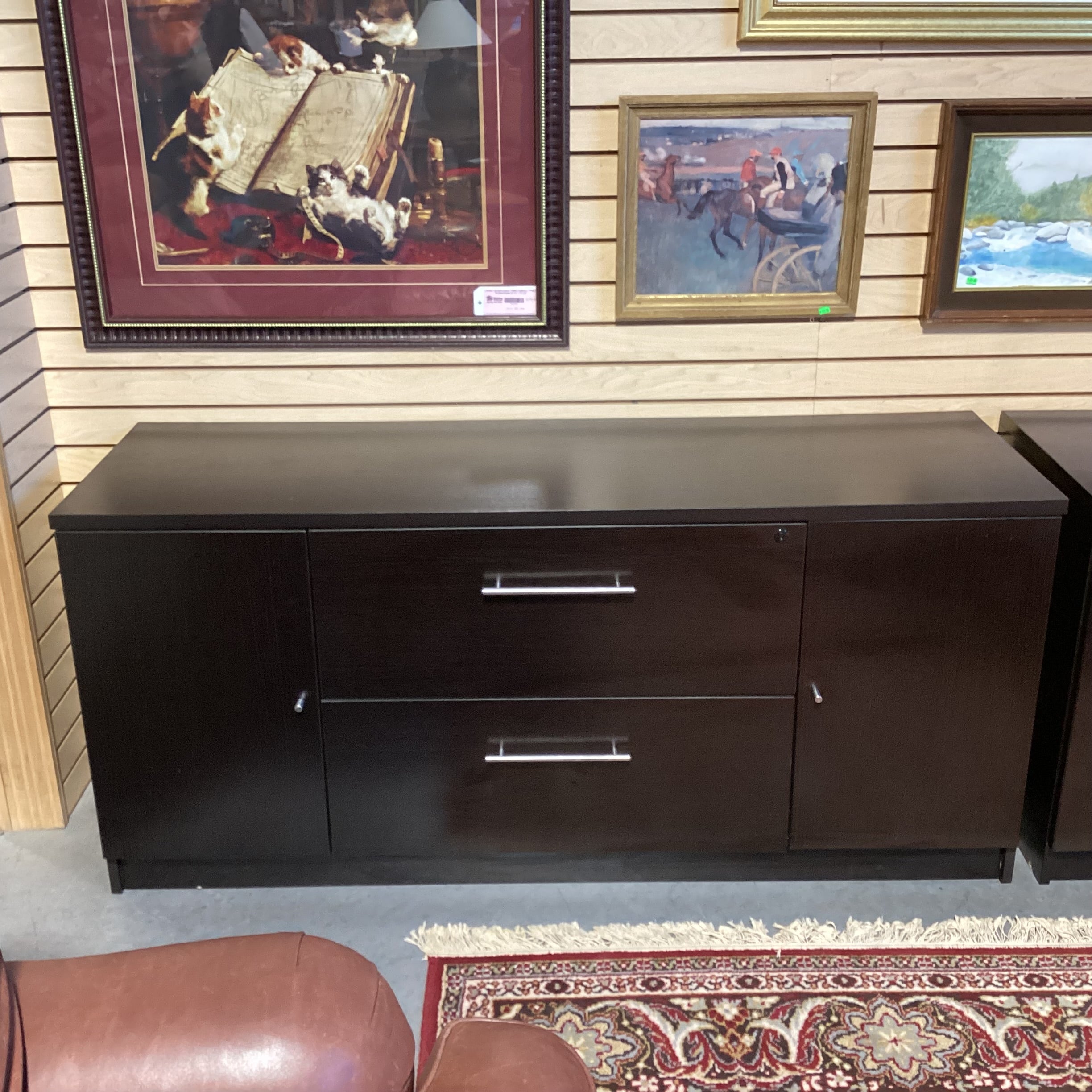 Dark Finish Wood Style Veneer 2 Door 2 Drawer Credenza 63"x 20"x 29"