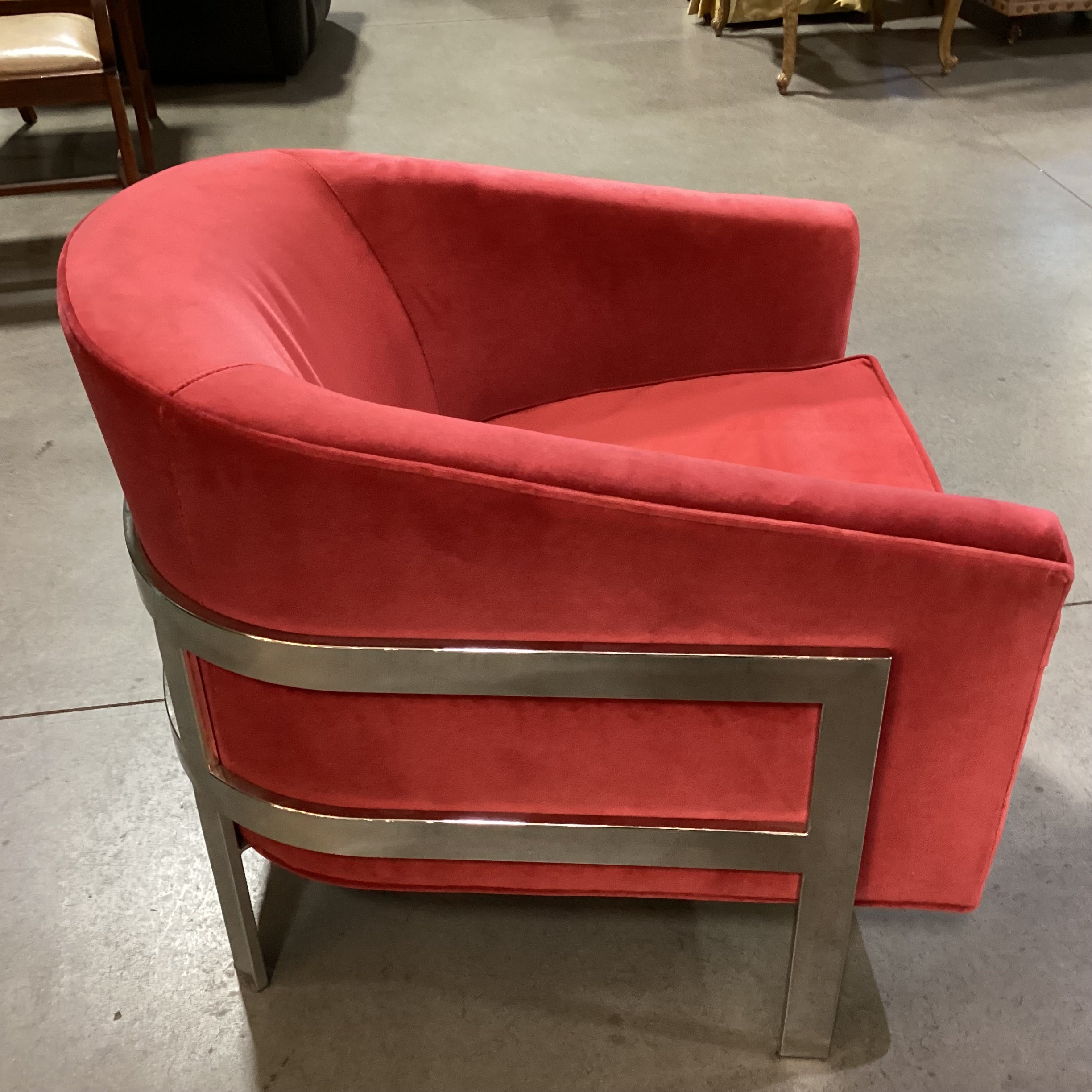 Mitchell Gold & Bob Williams Red Velvet & Chrome Chair 31"x 34"x 30"