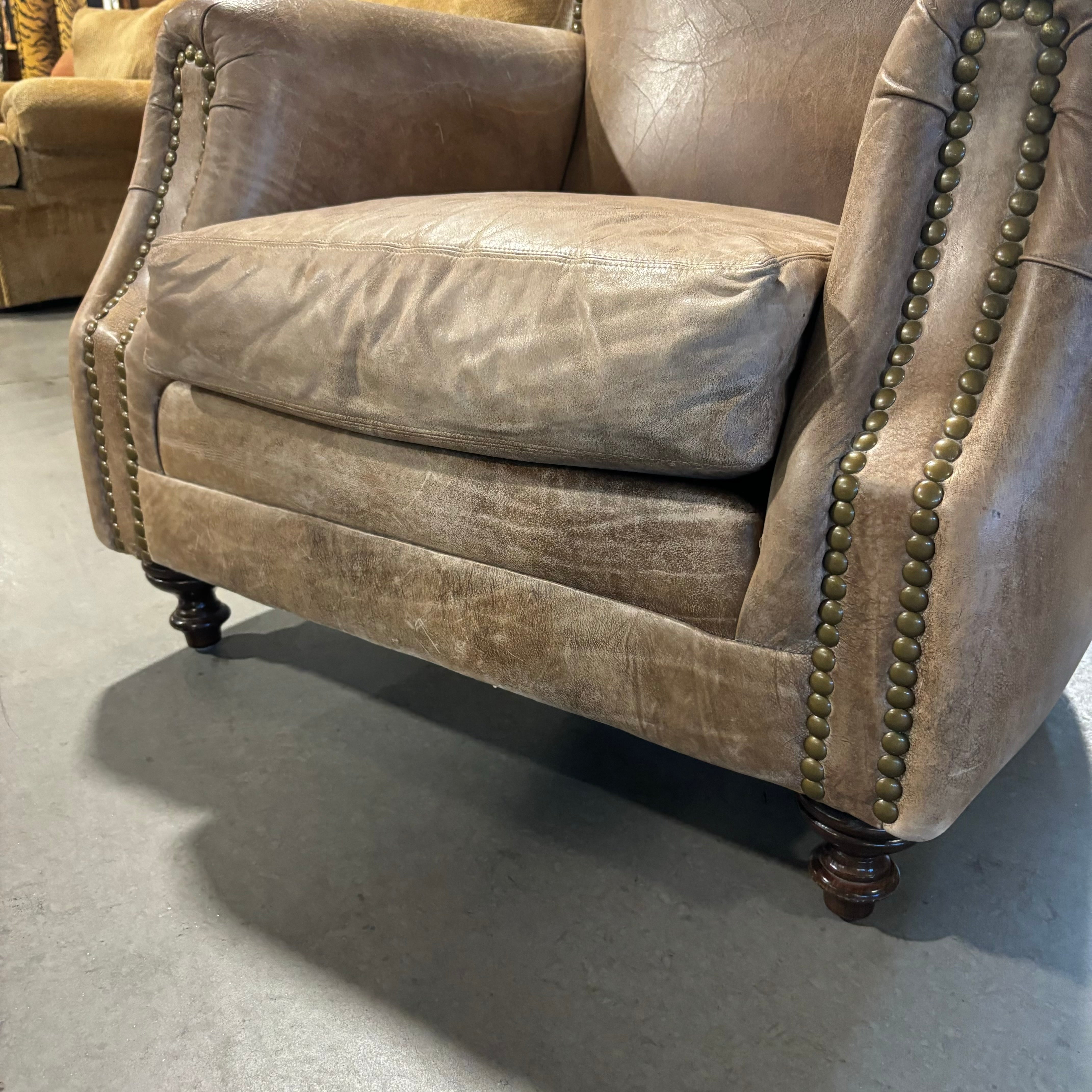 Expressions Furniture Leather Nailhead with Wood Feet Lounge Chair 38"x 36"x 40"