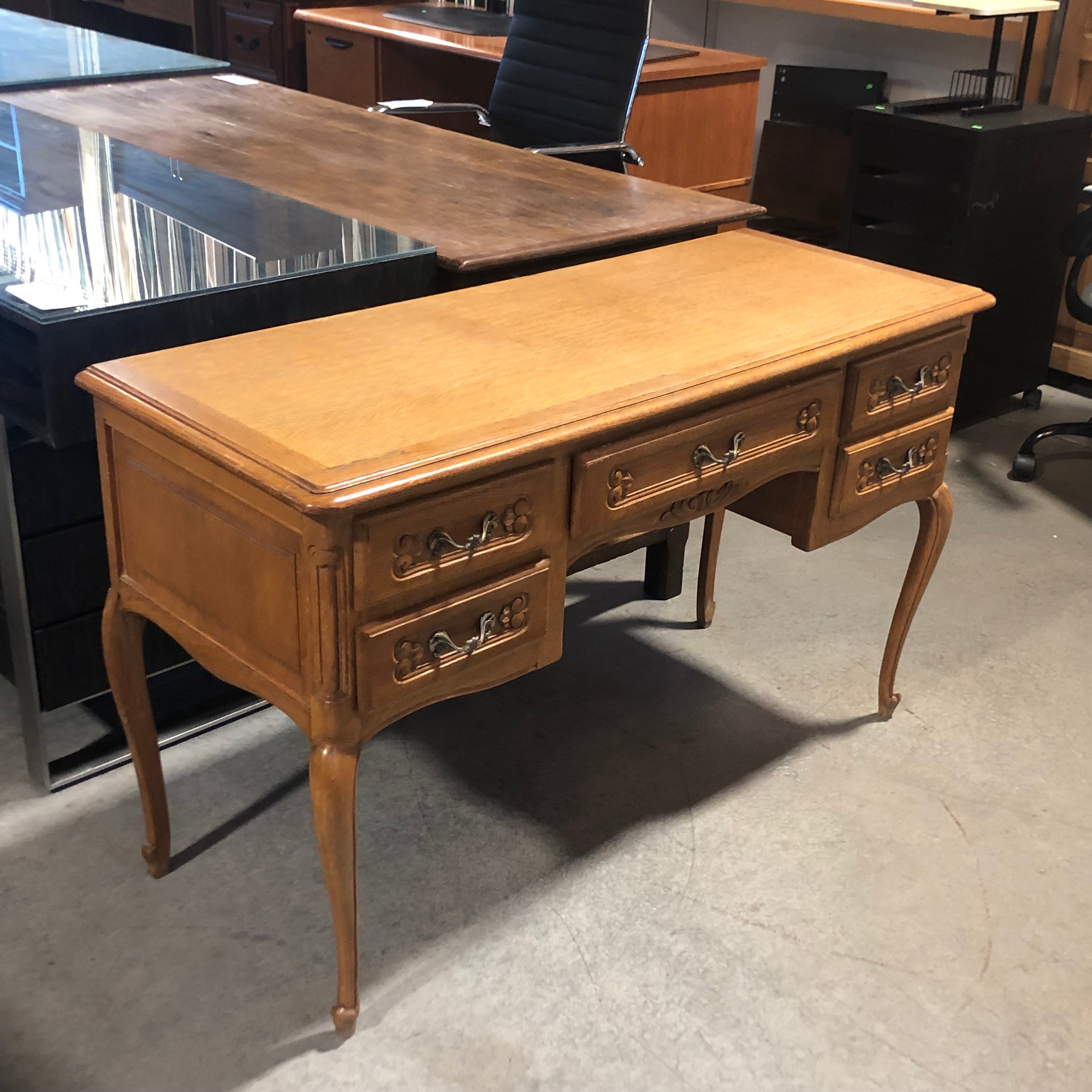 Antique Solid Light Finish Carved Office Desk 49"x 19"x 29.5"