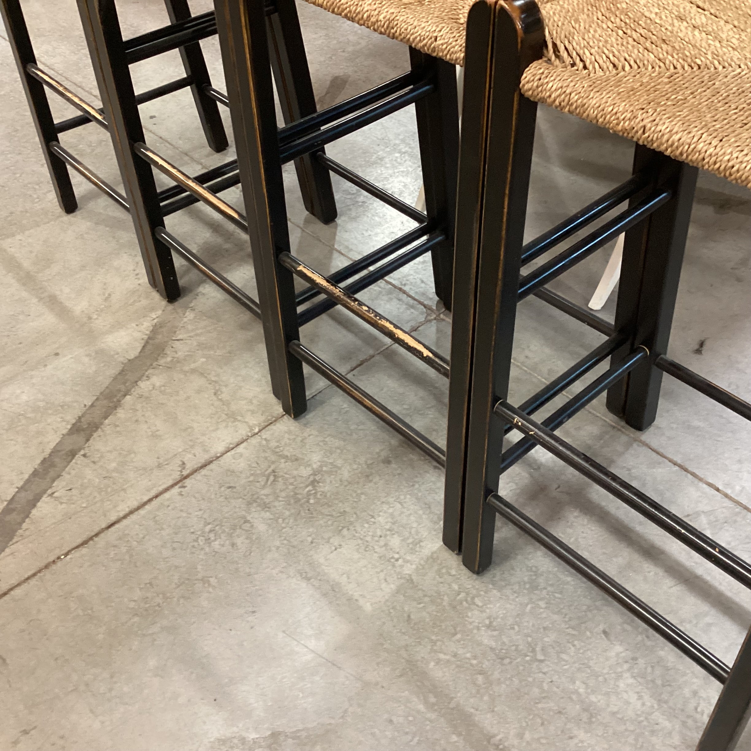 SET of 4 Wolf Diamond Point in Black Hand Sanded Maple Woven Seagrass Seat Barstools 30"