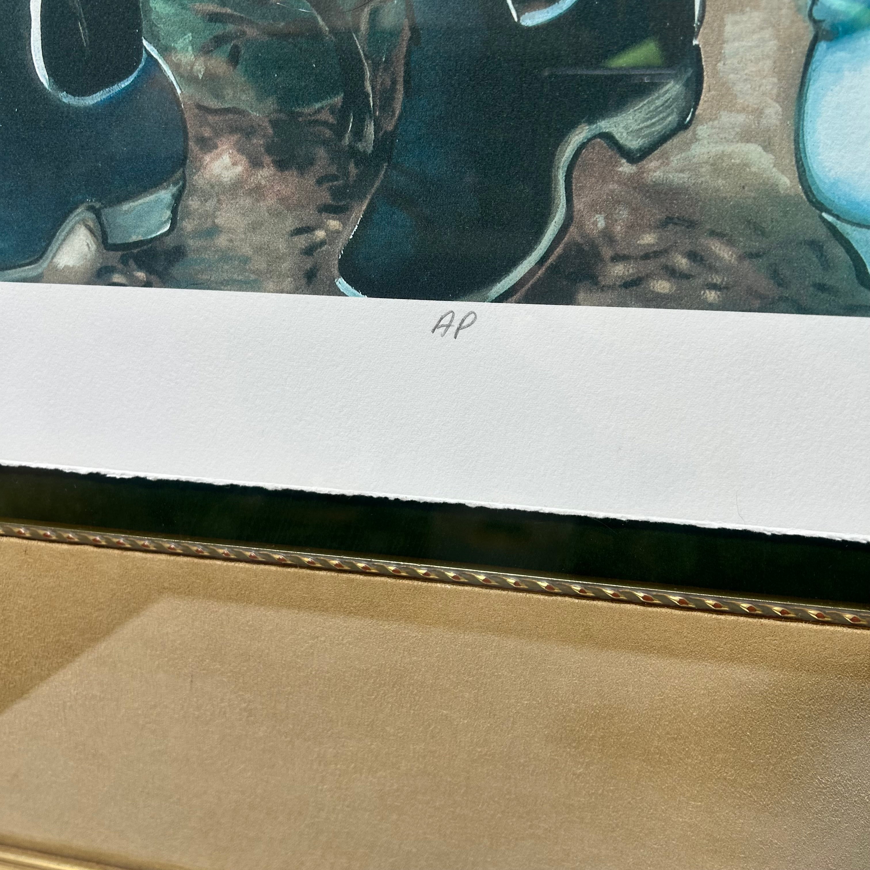 Carter Holmon Signed Lithograph "Sunshine" With Burl Wood Frame And Suede Matt  42.5"x 49.5"