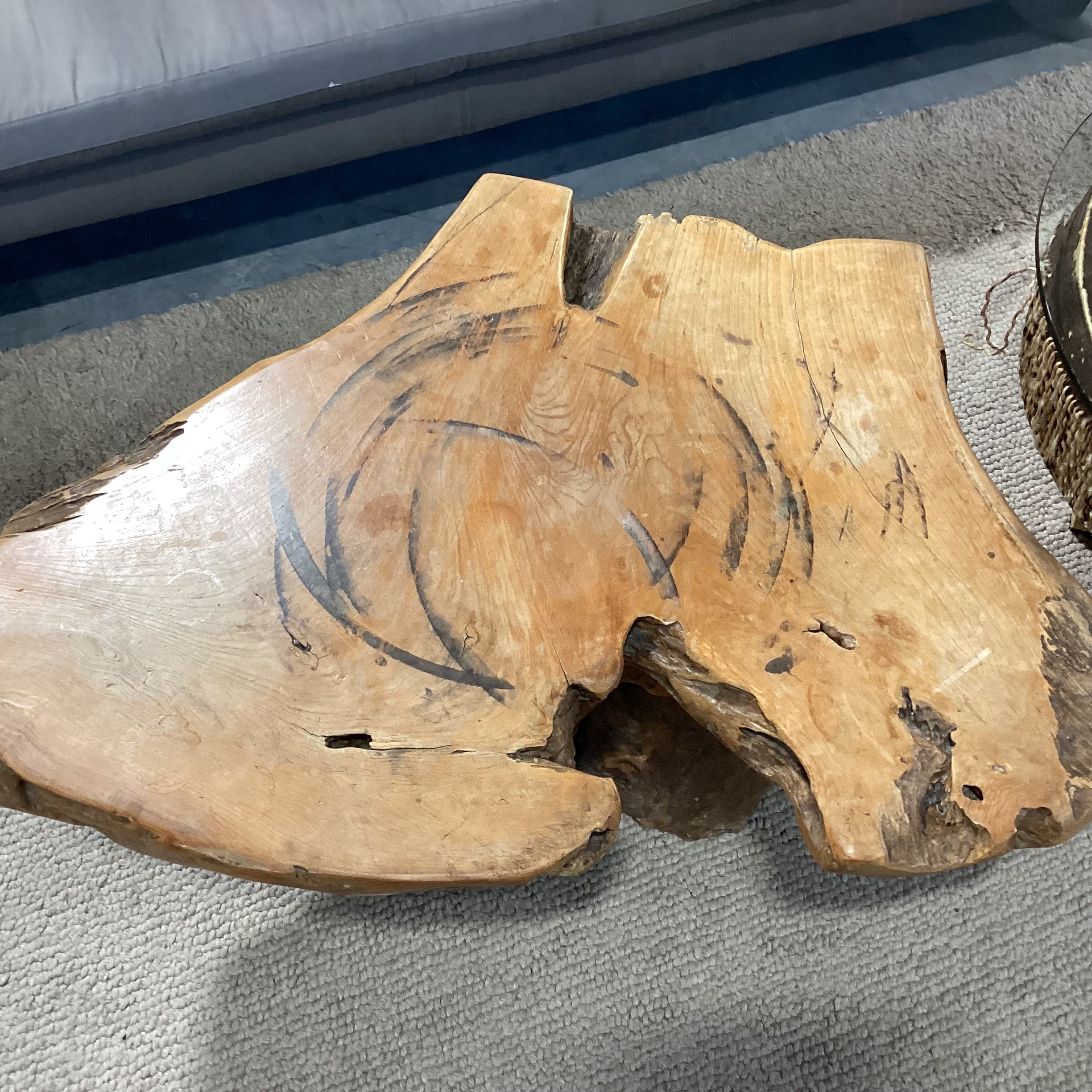 Vintage Root Stump & Live Edge Slab Coffee Table 42"x 34"x 18.5"