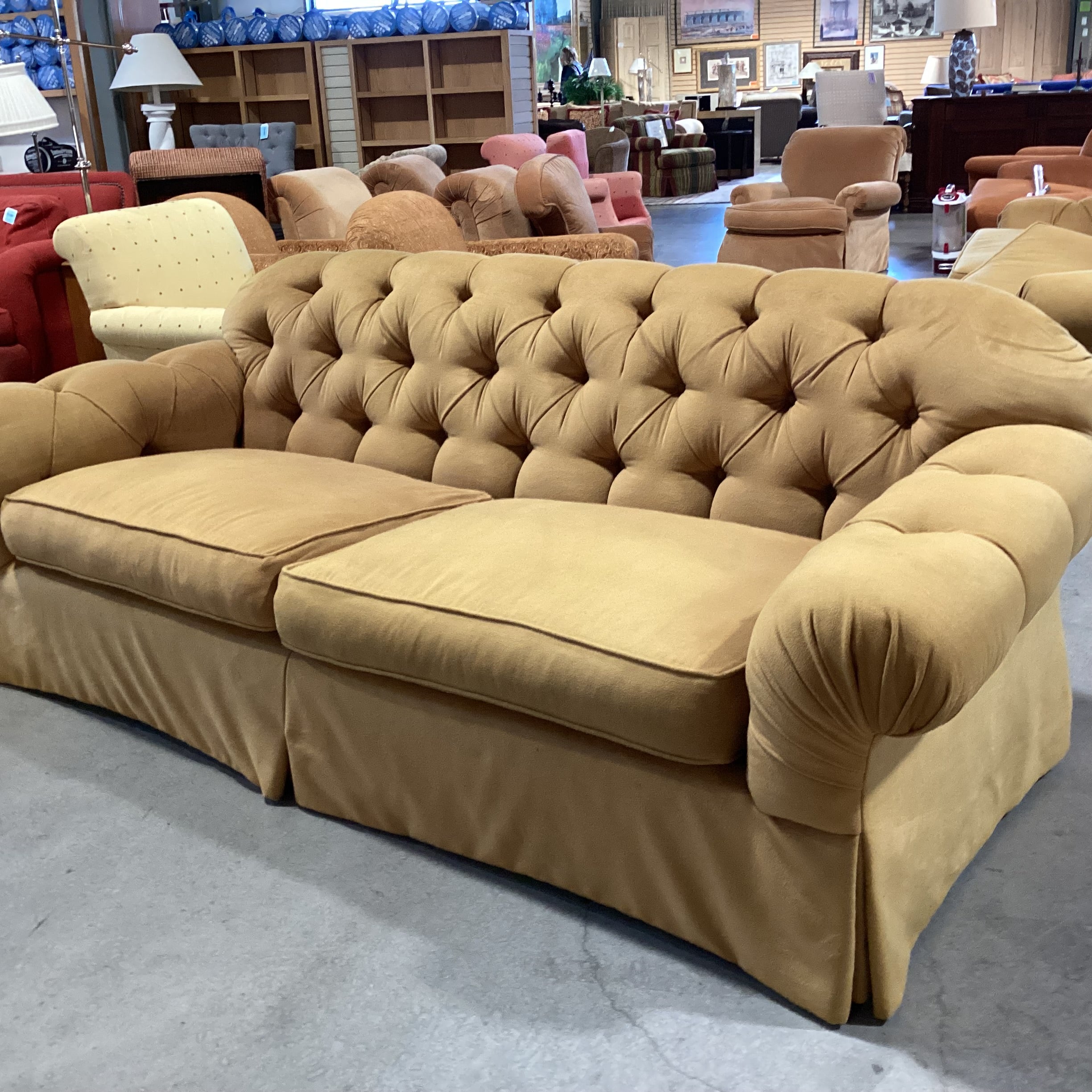 JJ Custom Golden Mustard Wool Felt Tufted & Roll Arm Down Mix Sofa  96"x 40"x 35"