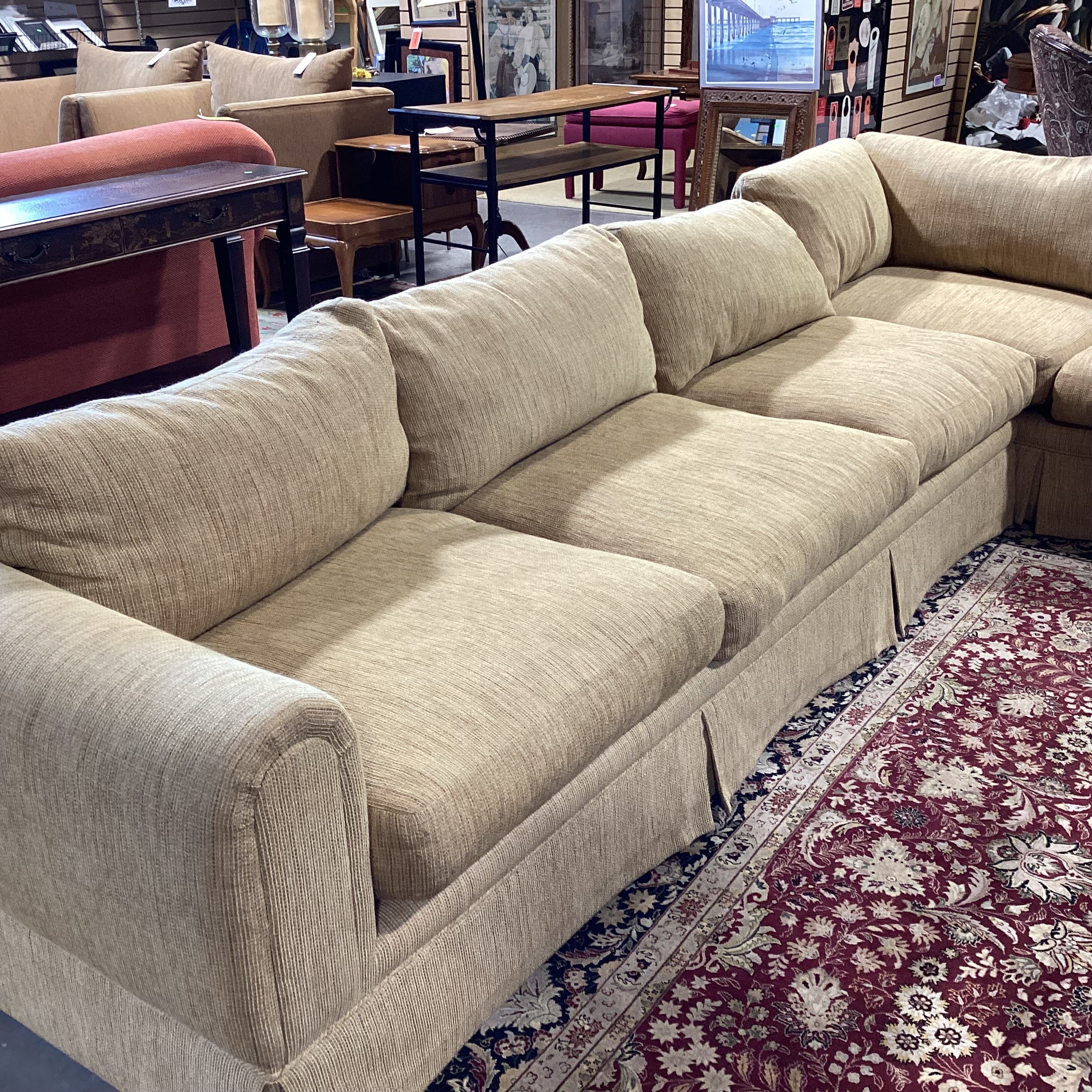 Custom Golden Wheat Woven Down Mix 2 Piece Sectional 132"x 106"x 36"x 27"