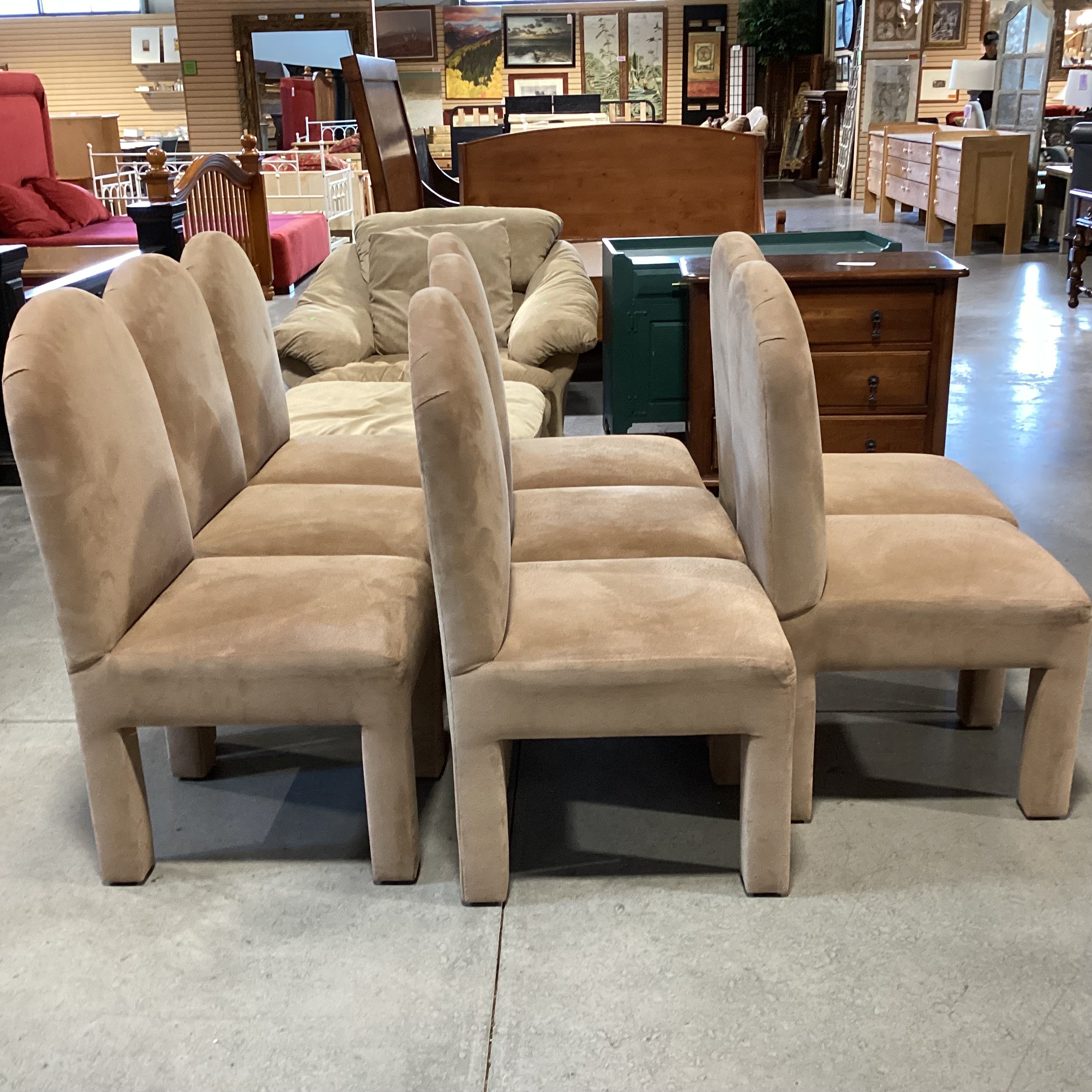 SET of 8 Tan Ultra Suede Dining Chairs 18"x 24"x 41"