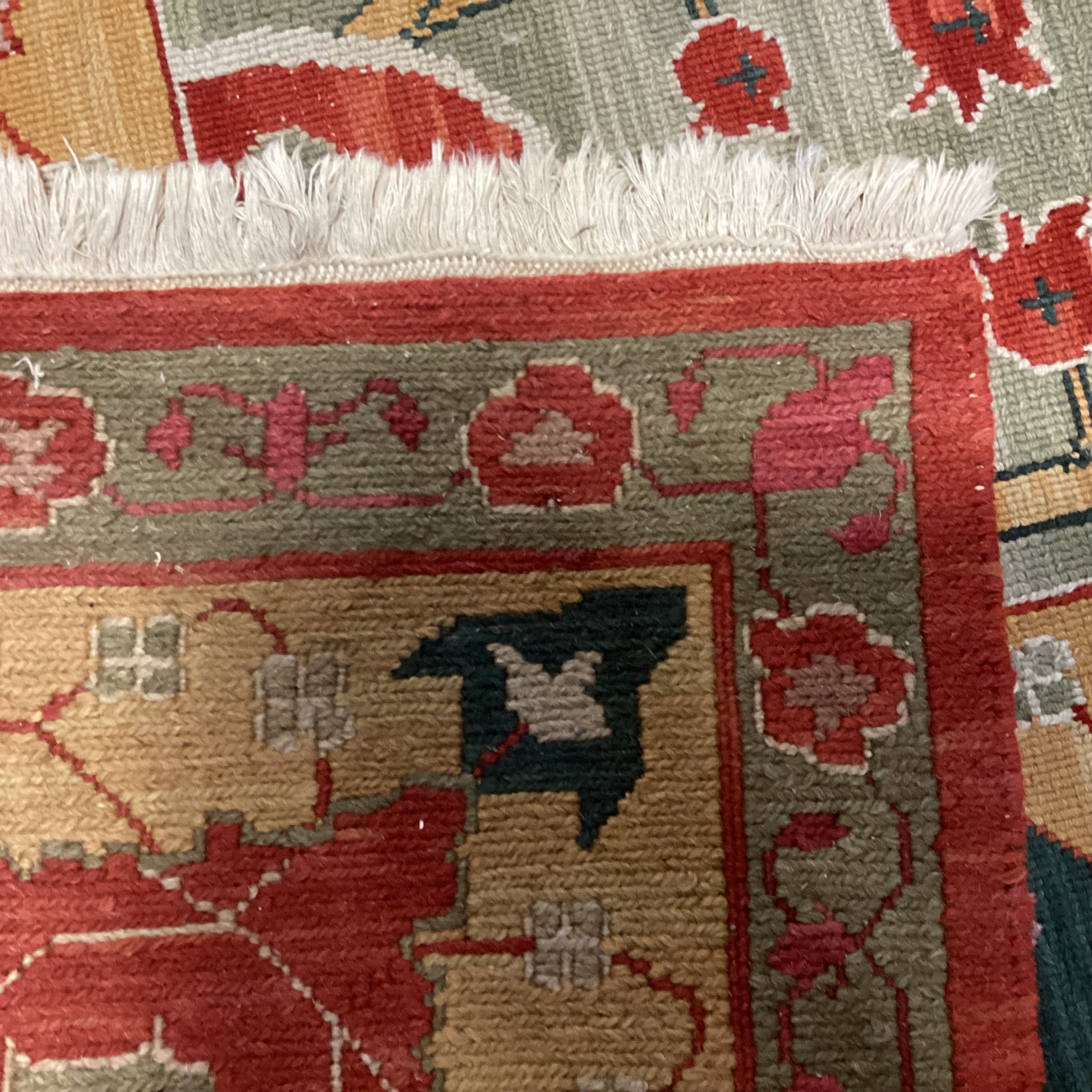 Nourmak Wool Red Gold Green Floral Fauna with Soumak Weaving Rug 9'10"x 14'3"