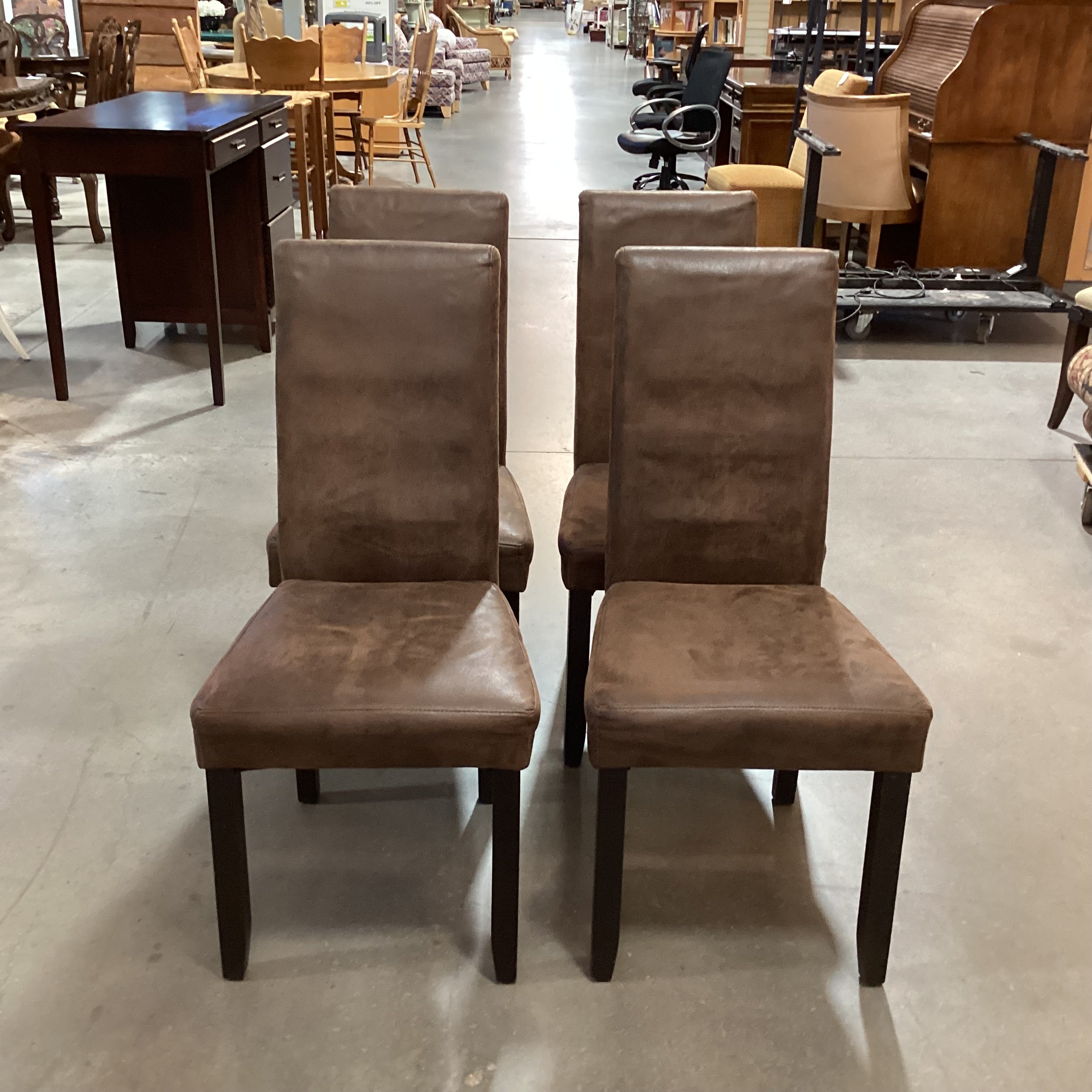 SET of 4 Faux Micro Suede & Dark Wood Dining Chairs 20"x 22"x 40"