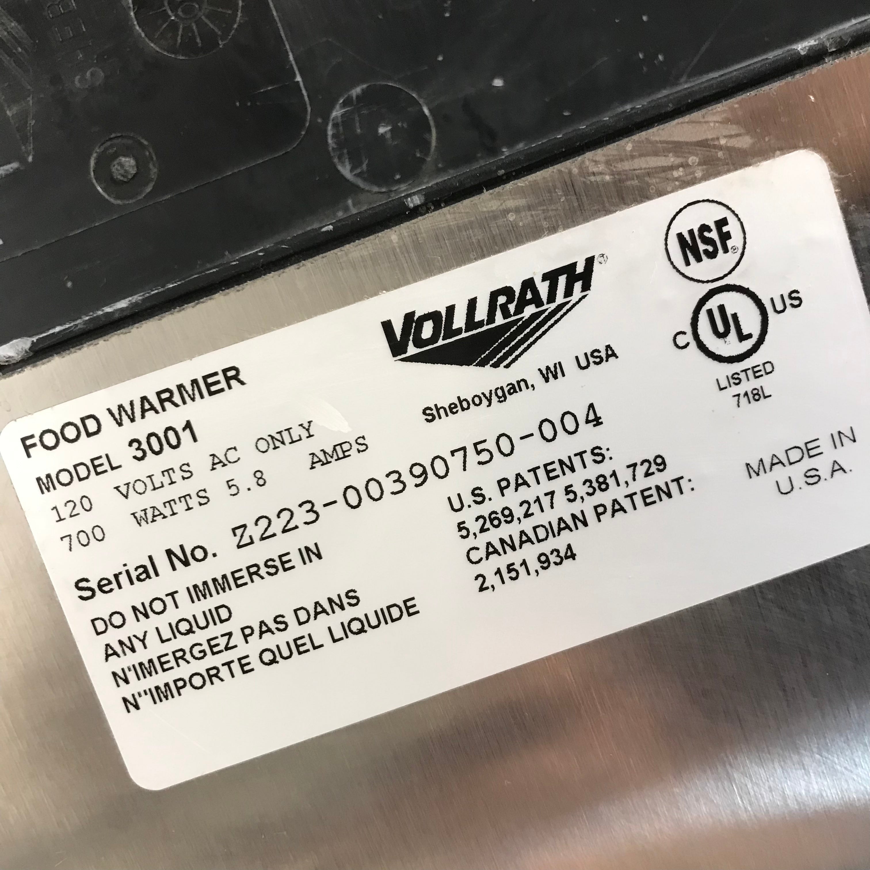Vollrath 72105 Cayenne Model 3001 Drop-In Warmer w/ Drain w/ Standard 12" X 20"