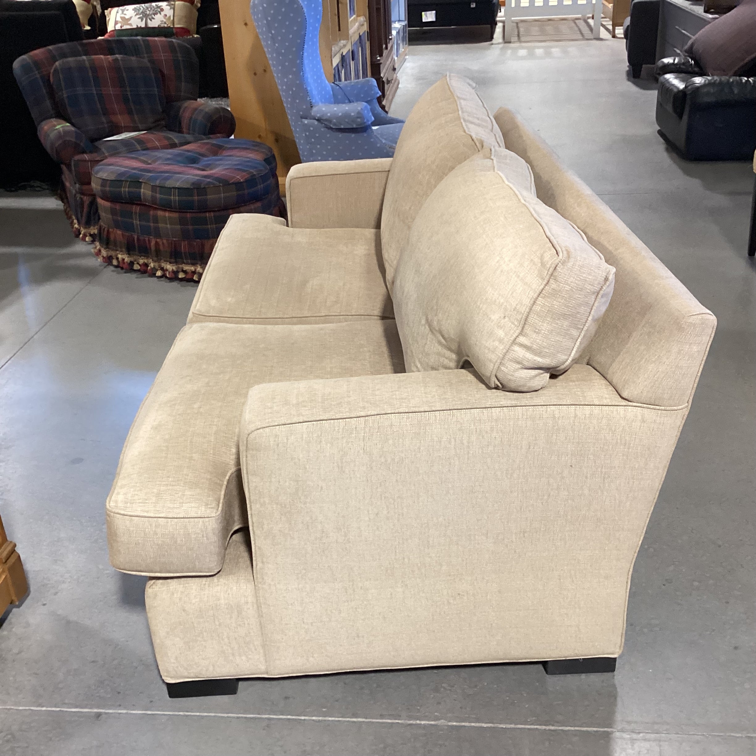 Beige Tan Woven Track Arm Sofa 76"x 40"x 31"