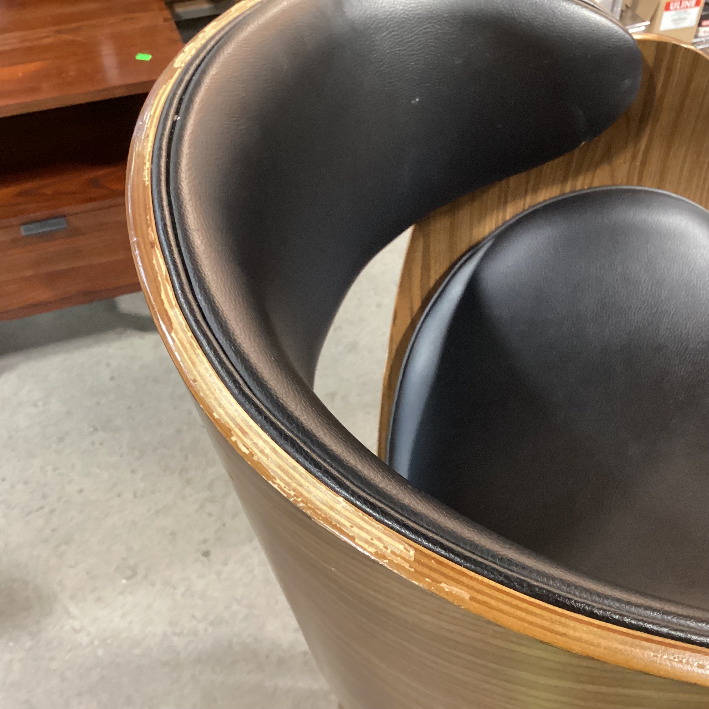 Mid Century Style Pressed Wood & Faux Black Leather Swivel Barstool 30"