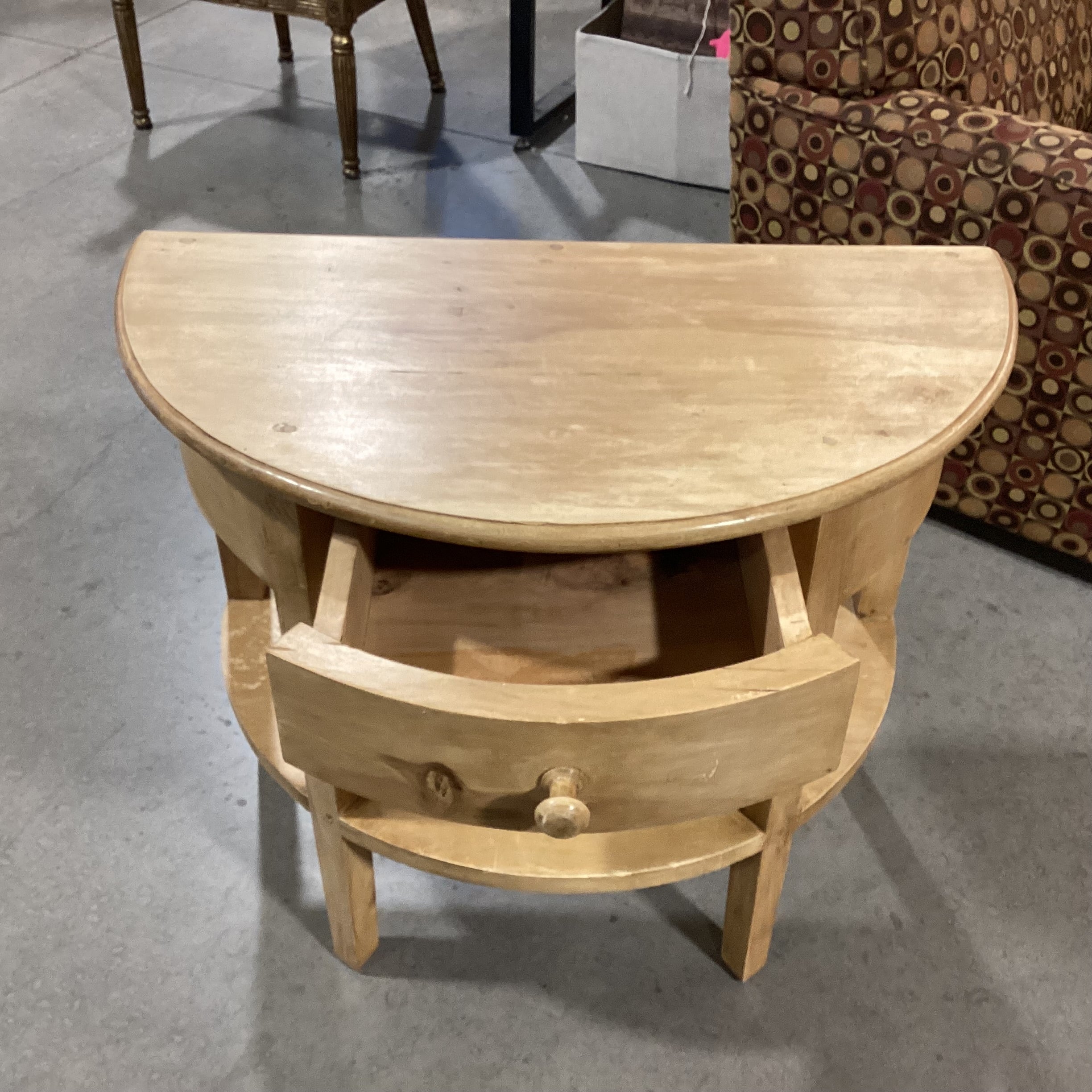 Natural Solid Wood 1 Drawer Half Moon Accent Table 32"x 17"x 27.5"