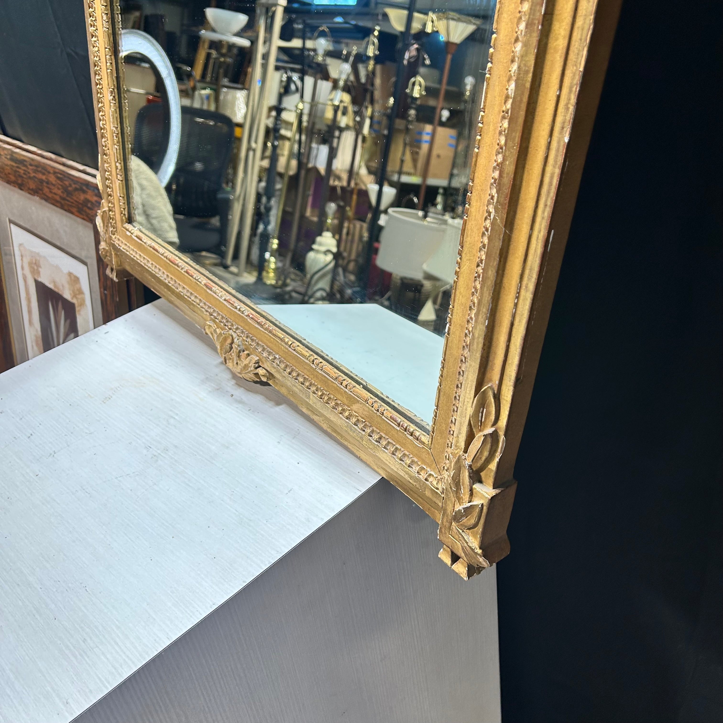 Antique Gilded Gold Ornate French Style Mirror 29"x 42"