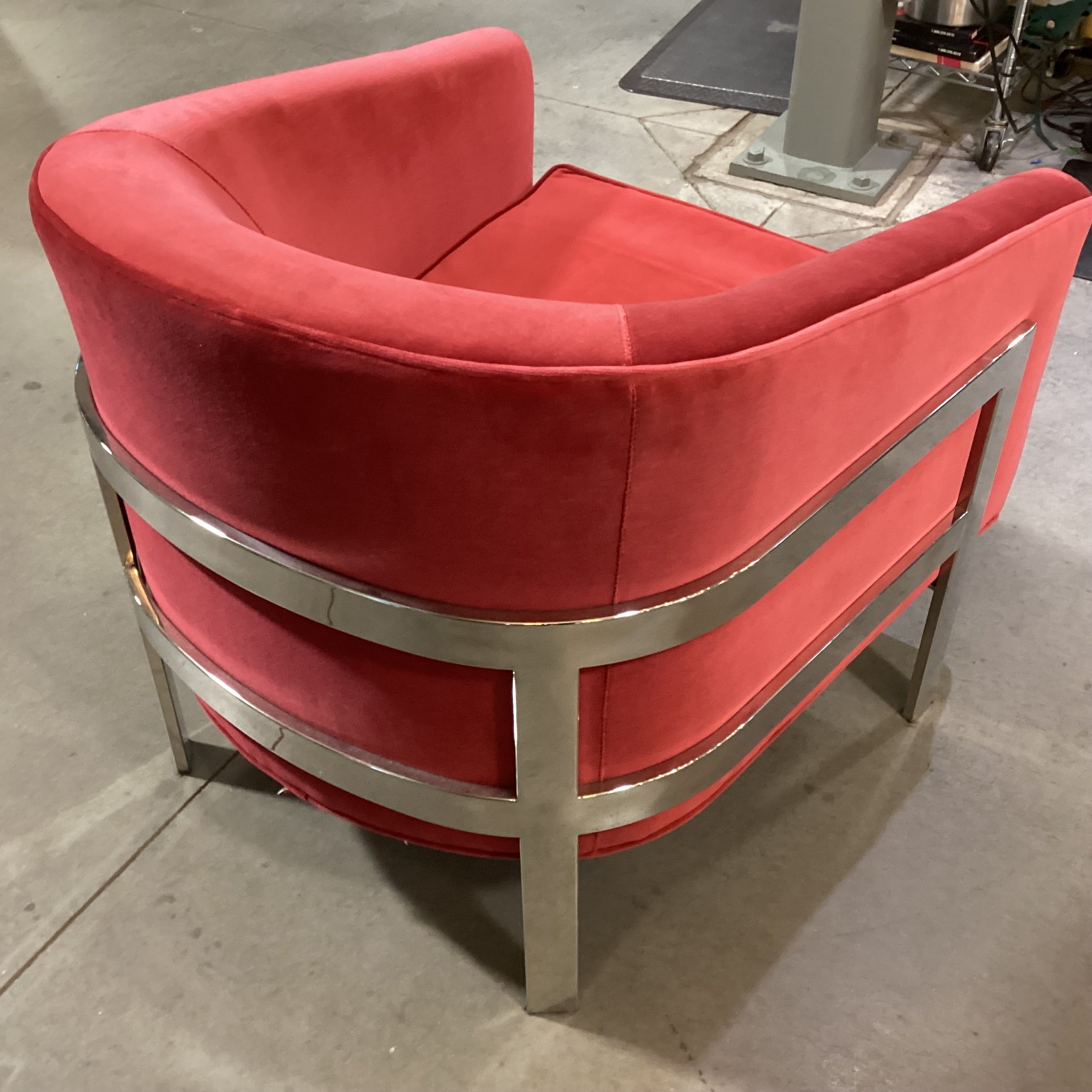 Mitchell Gold & Bob Williams Red Velvet & Chrome Chair 31"x 34"x 30"