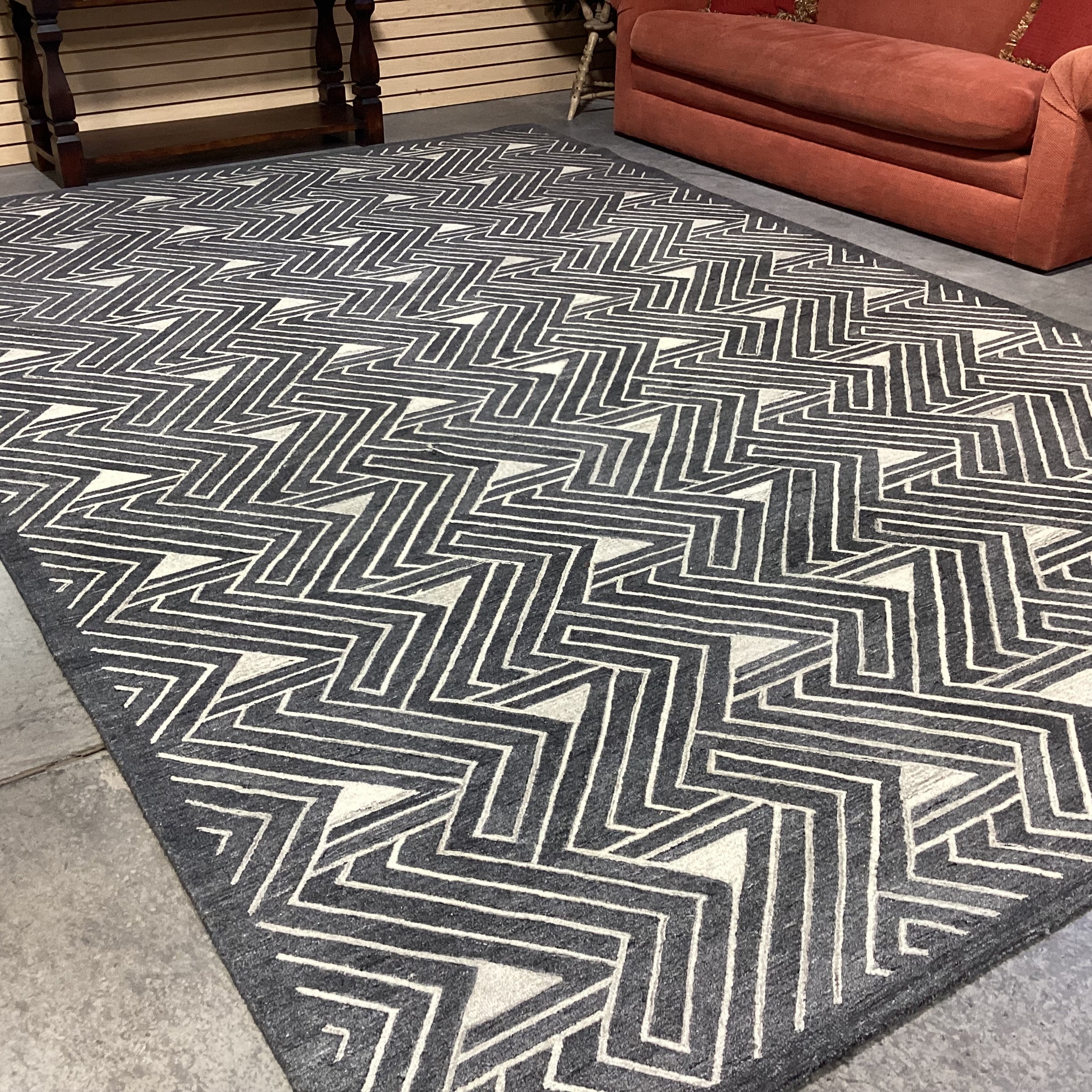 J&J Flooring Custom Fine Hand Tufted Gation Coal All Loop Natural Wool Rug 9'x 14'