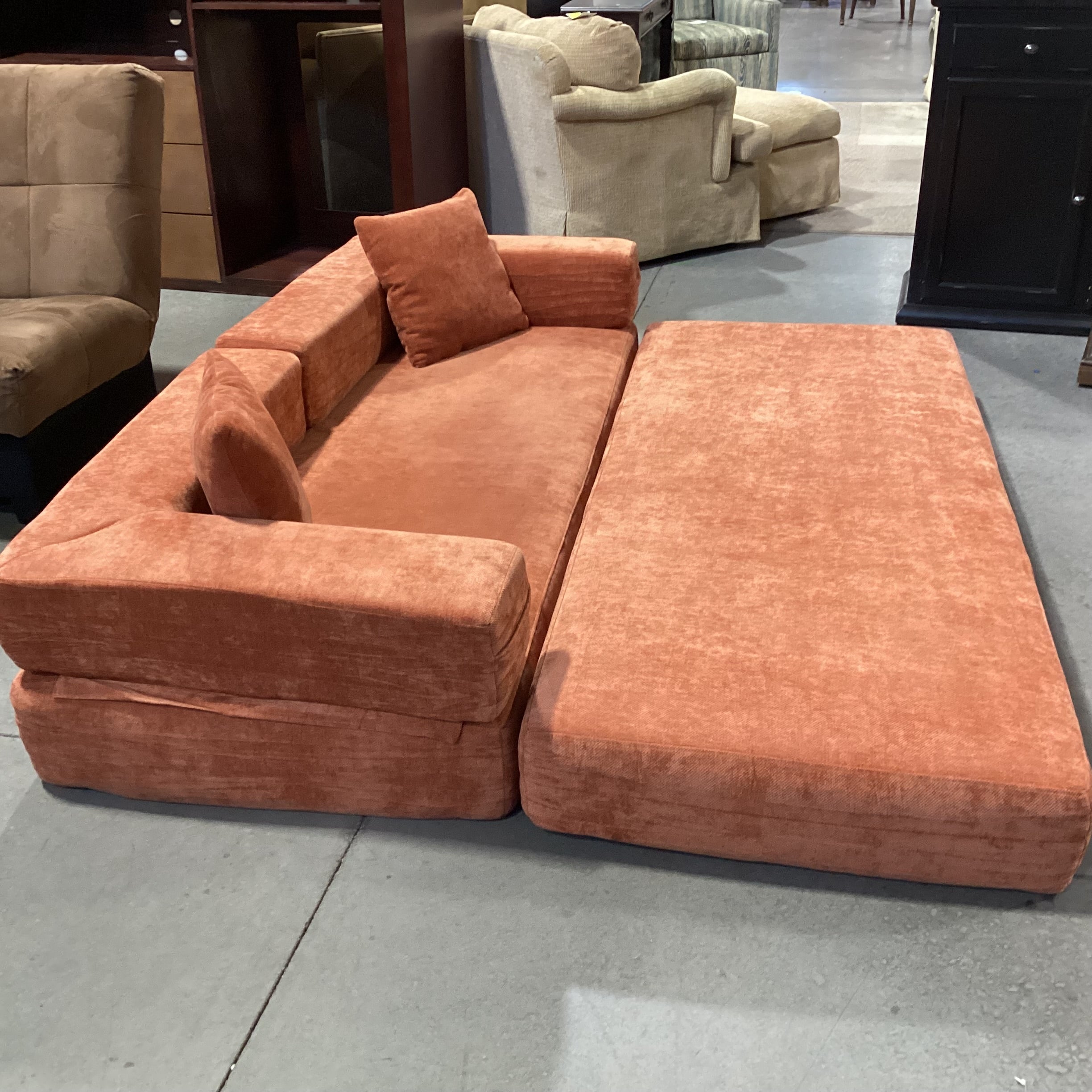 Burnt Orange Chenille Woven Convertible Sofa 81"x 32" to 65"x 26"