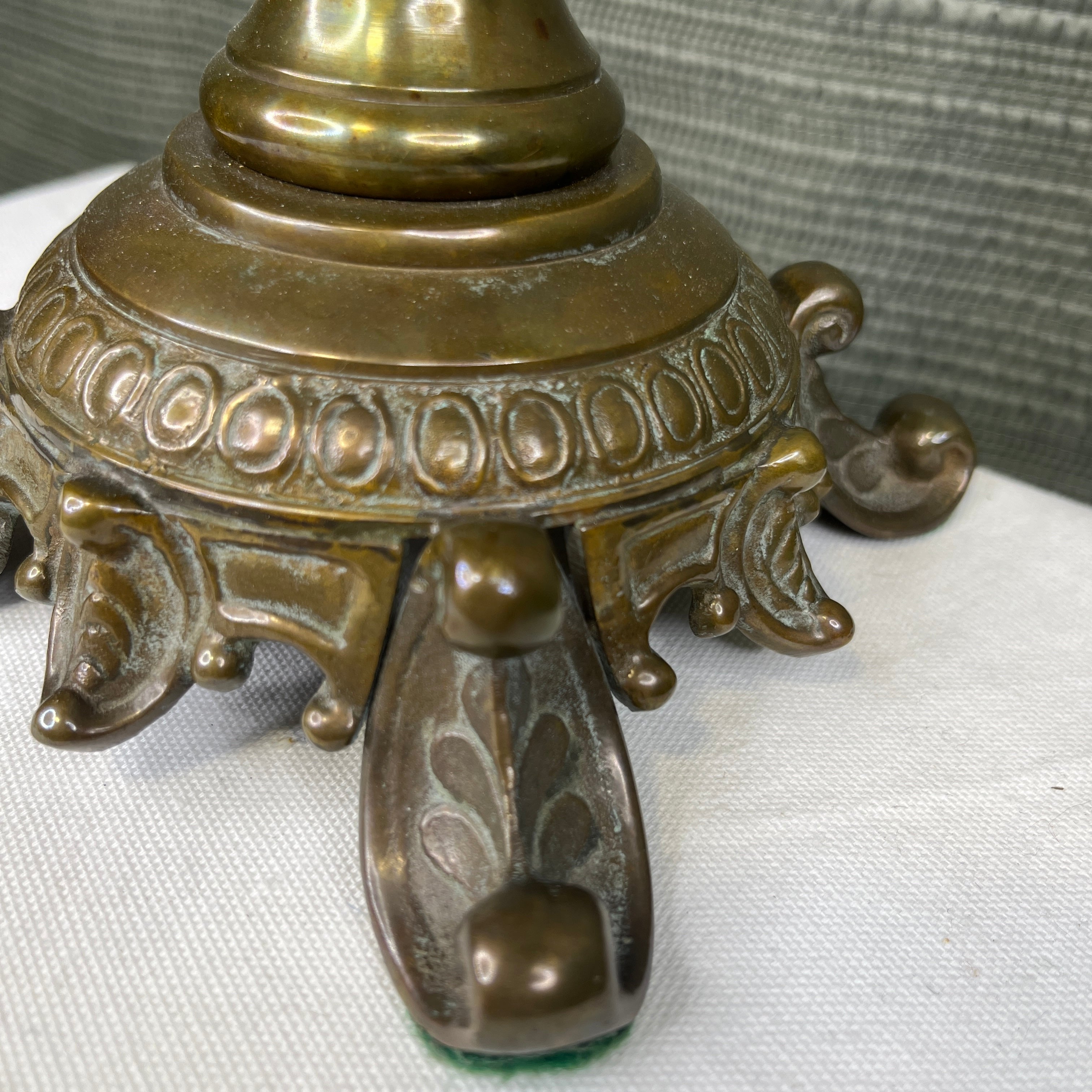 Antique Ornate Natural Patina Brass Candlestick Table Lamp 5"x 5"x 20"