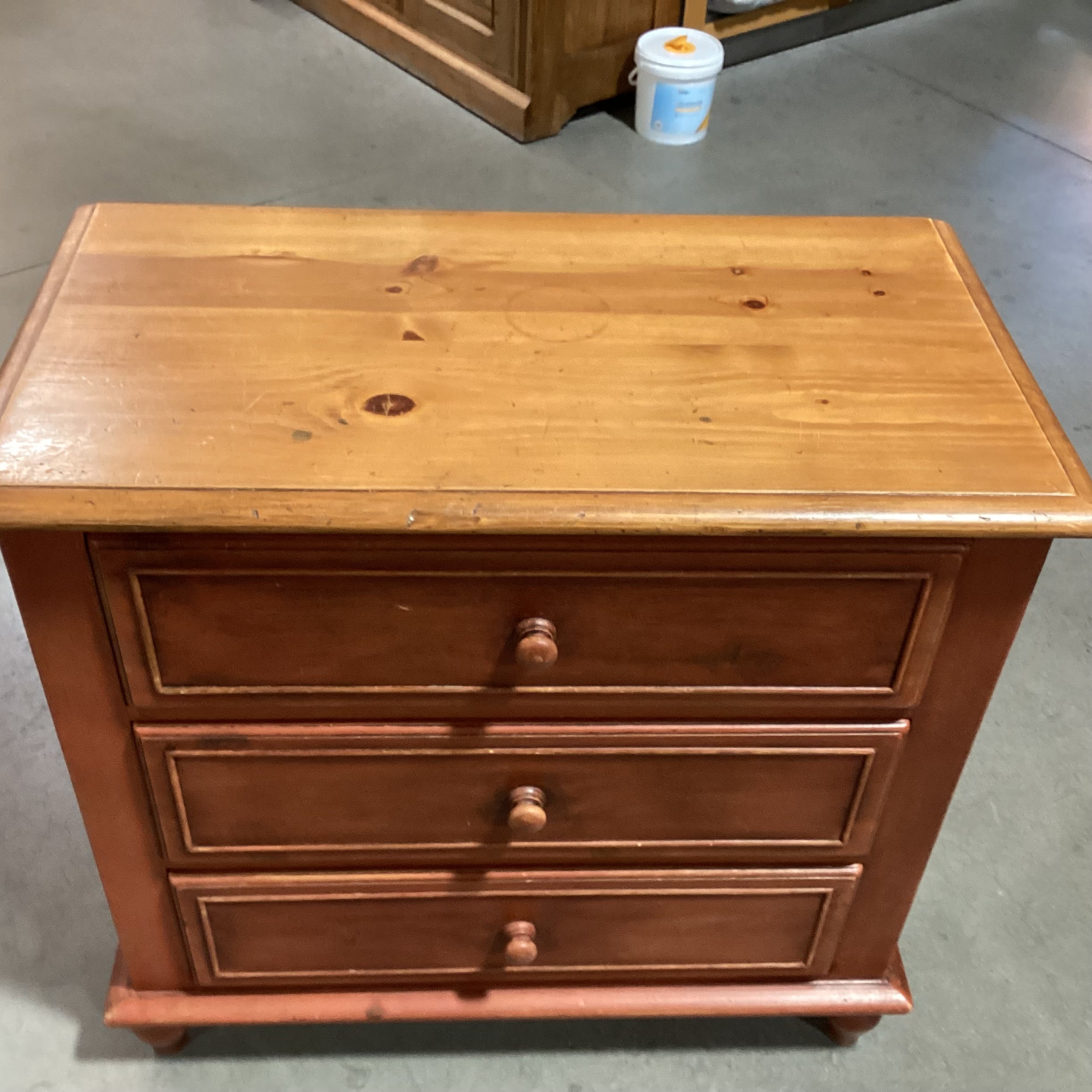 Rustic Country Red & Natural Distressed Pine 3 Drawer Chest 34"x 18"x 32"