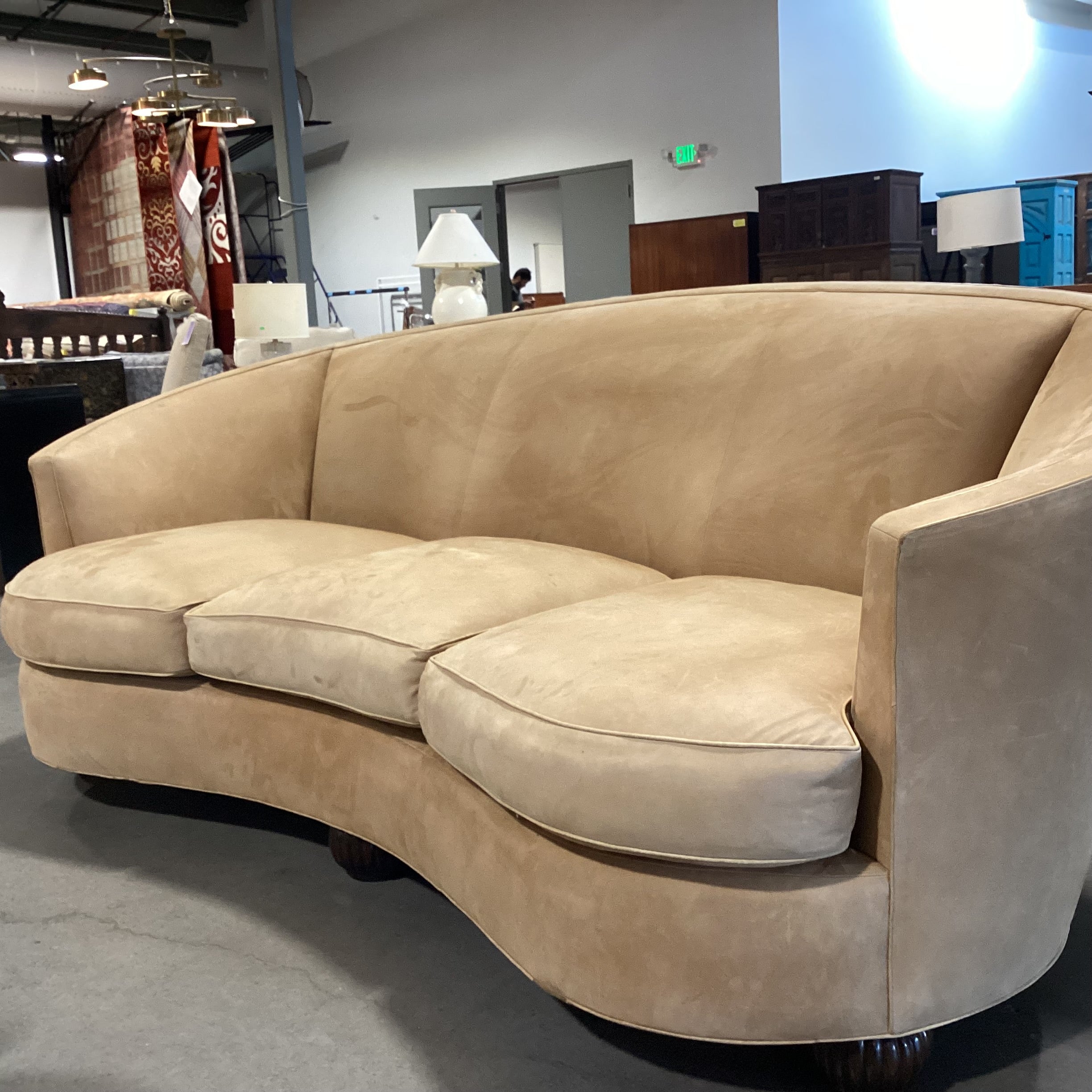 Custom Curved Suede & Down Mix Sofa  72"x 16"x 30"