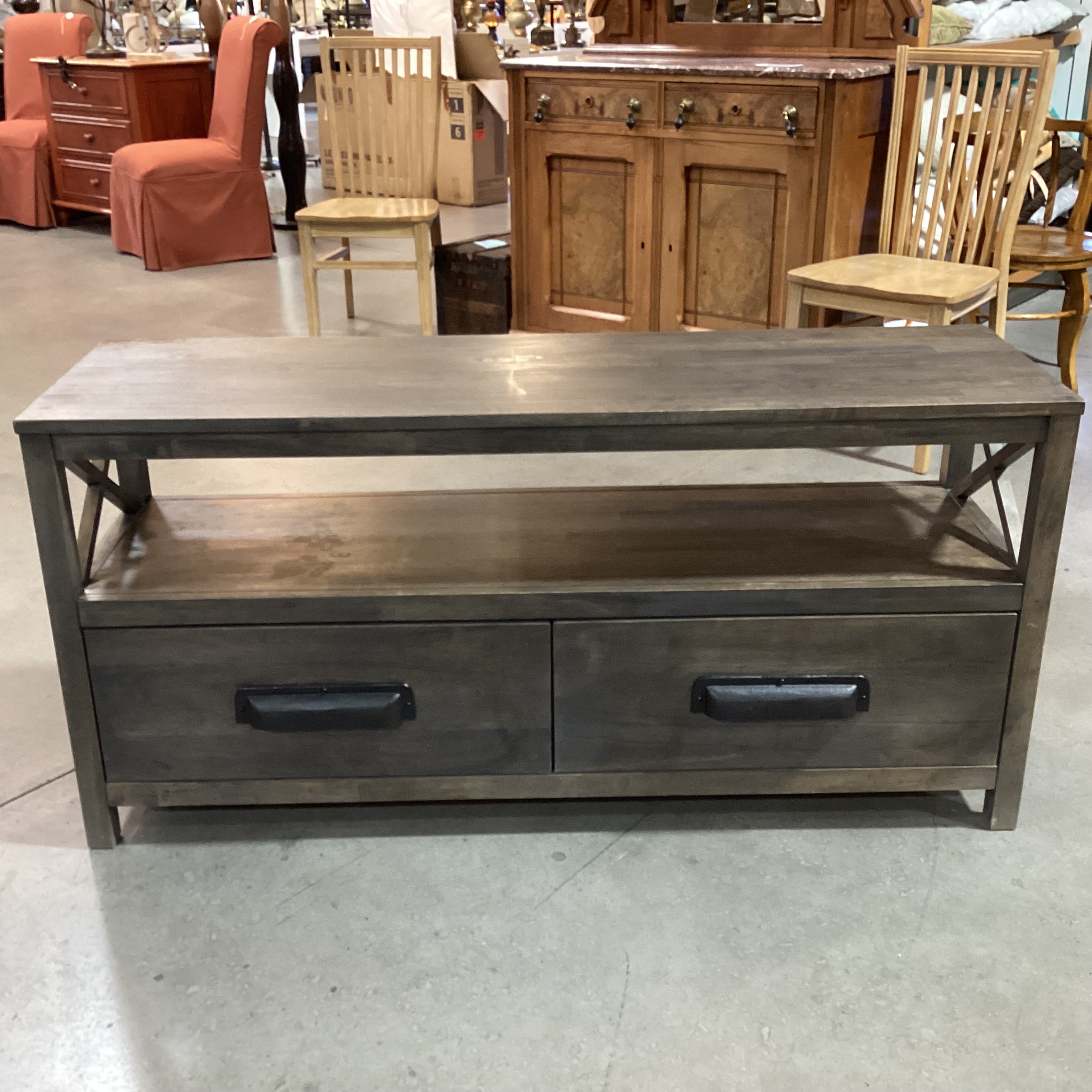 Farm House Washed Grey 2 Drawer with Shelf Console 54"x 16"x 26"