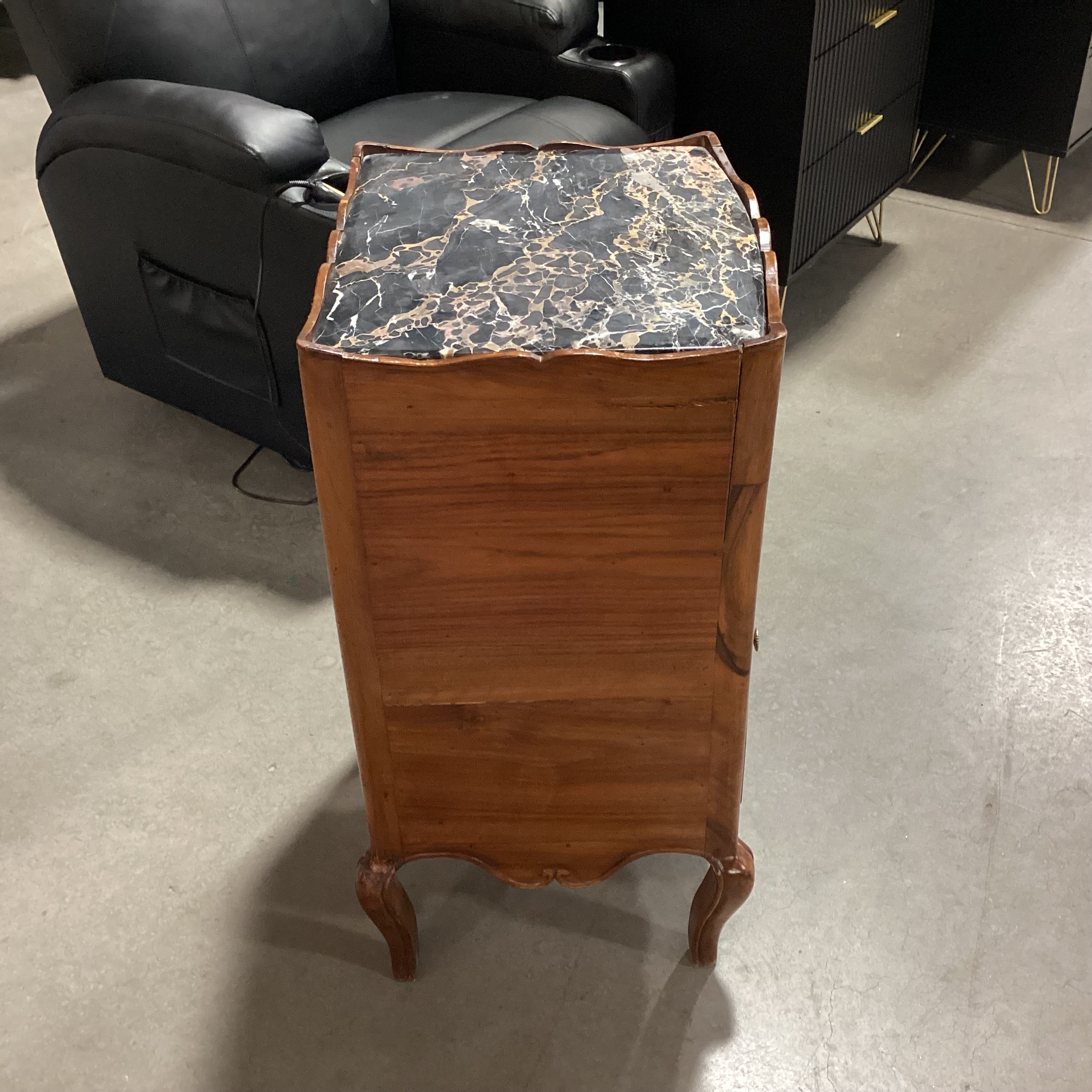 Antique Ornate Carved Walnut & Stone Top 2 Drawer with Cubby Nightstand 16"x 19"x 30"