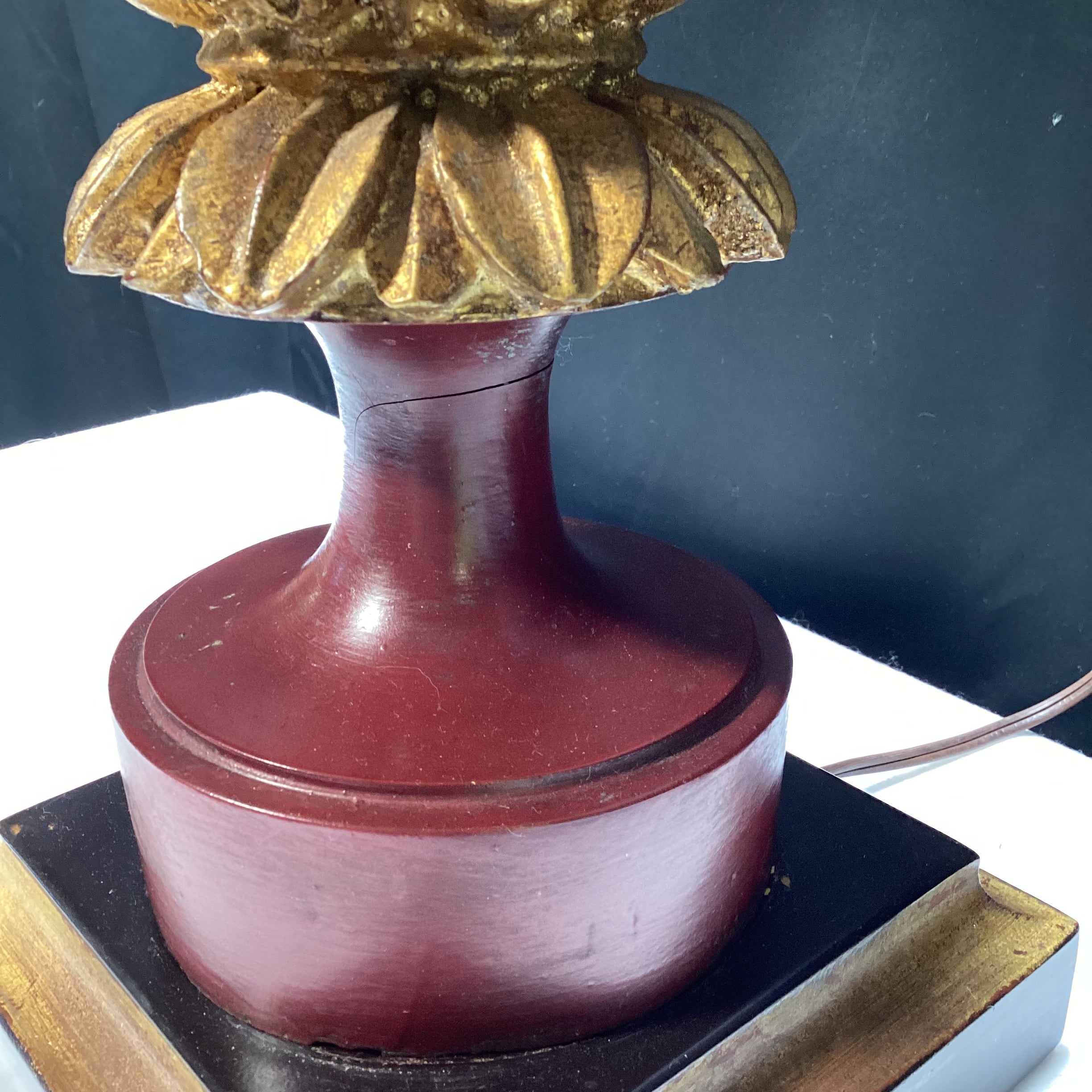 Red Neoclassical Style Table Lamp With Gold Accents And Shade 18" x 33" x 7"