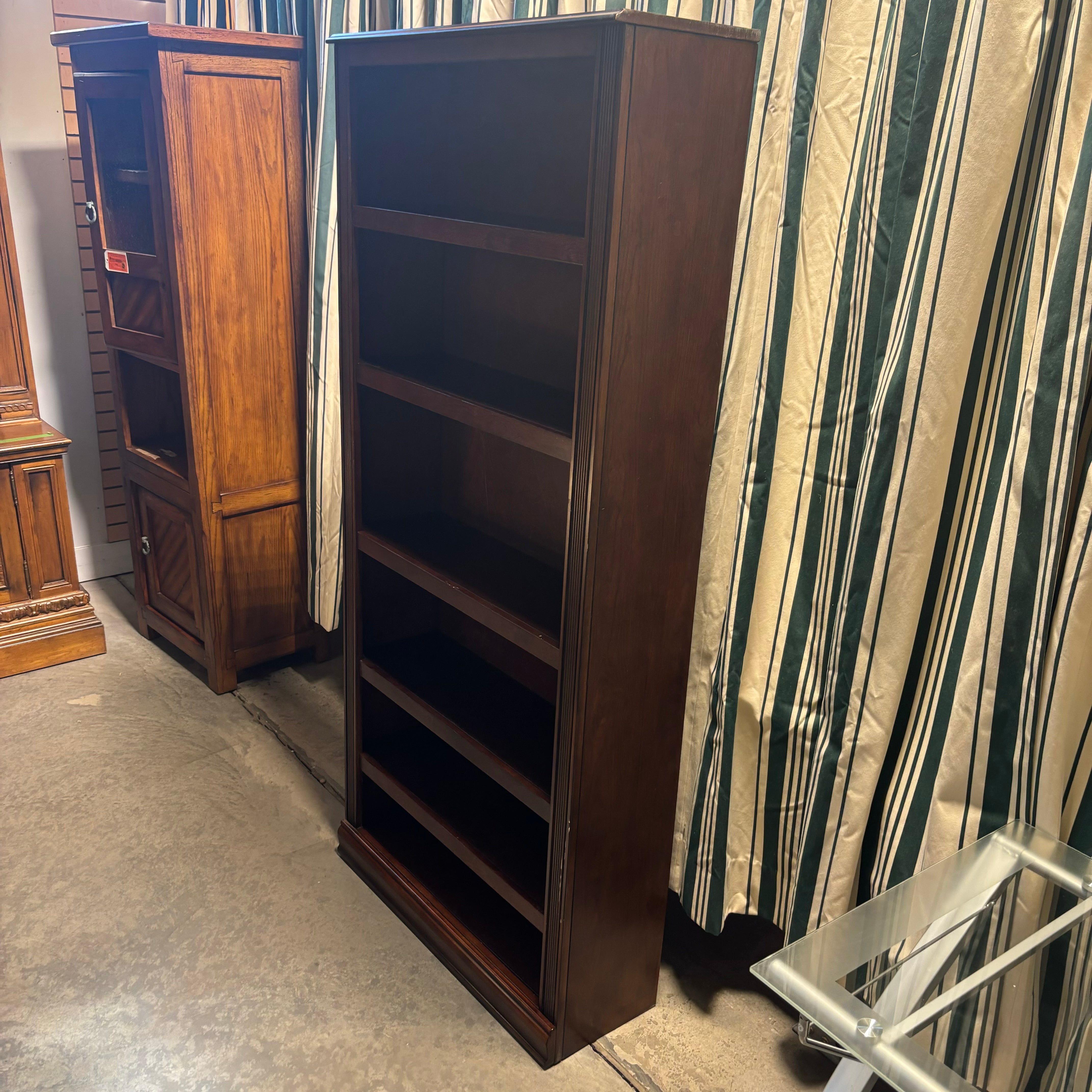 Solid Dark Finish Carved Wood with 4 Adjustable Height Shelves Bookcase 35"x 12"x 75"