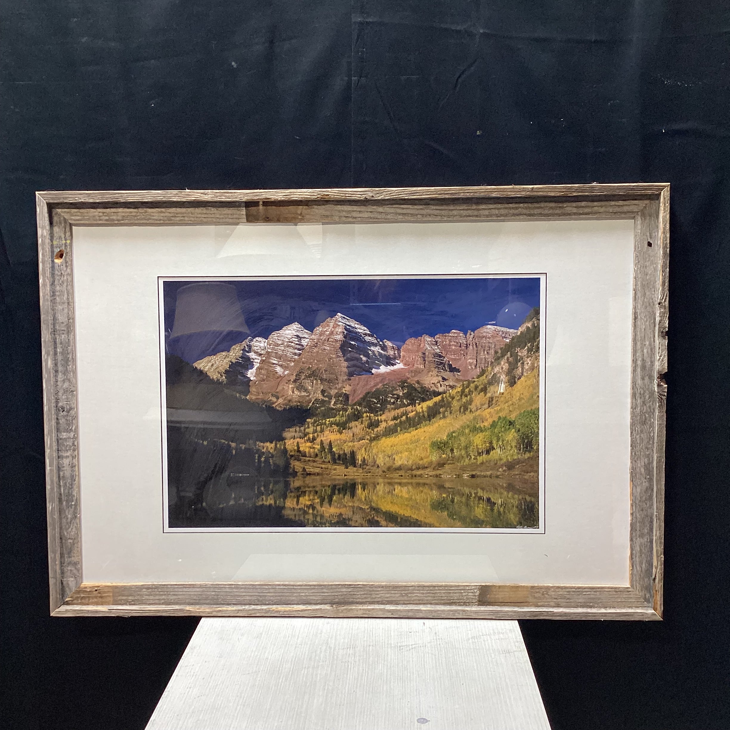 Peter Grannis Famously Well Known Signed "The Maroon Bells And Lake" Natural Rustic Wood Framed Photograph 39" x 27"