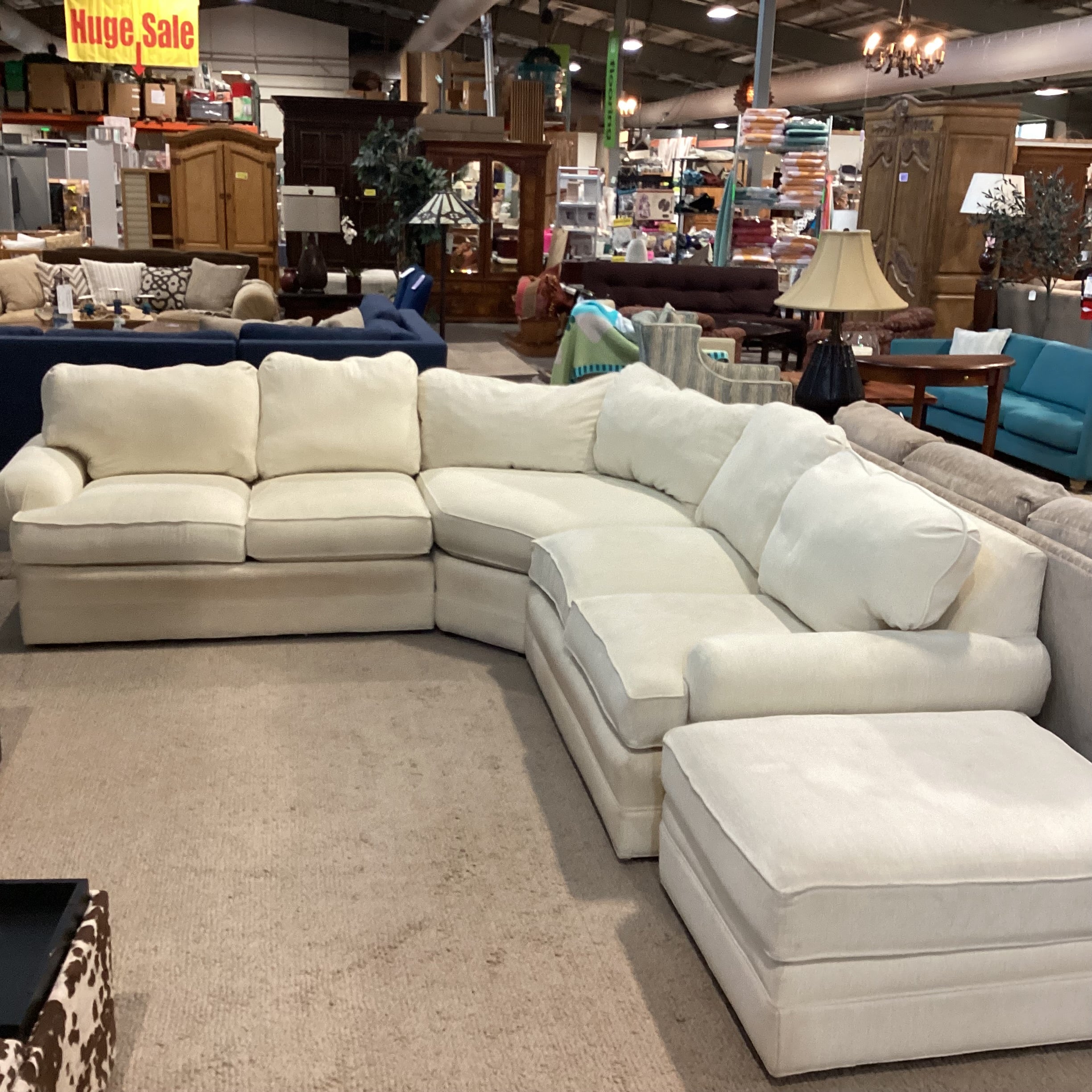 Cream Chenille Woven 4 Piece with Ottoman Sectional 107"x 107"x 41"x 31"