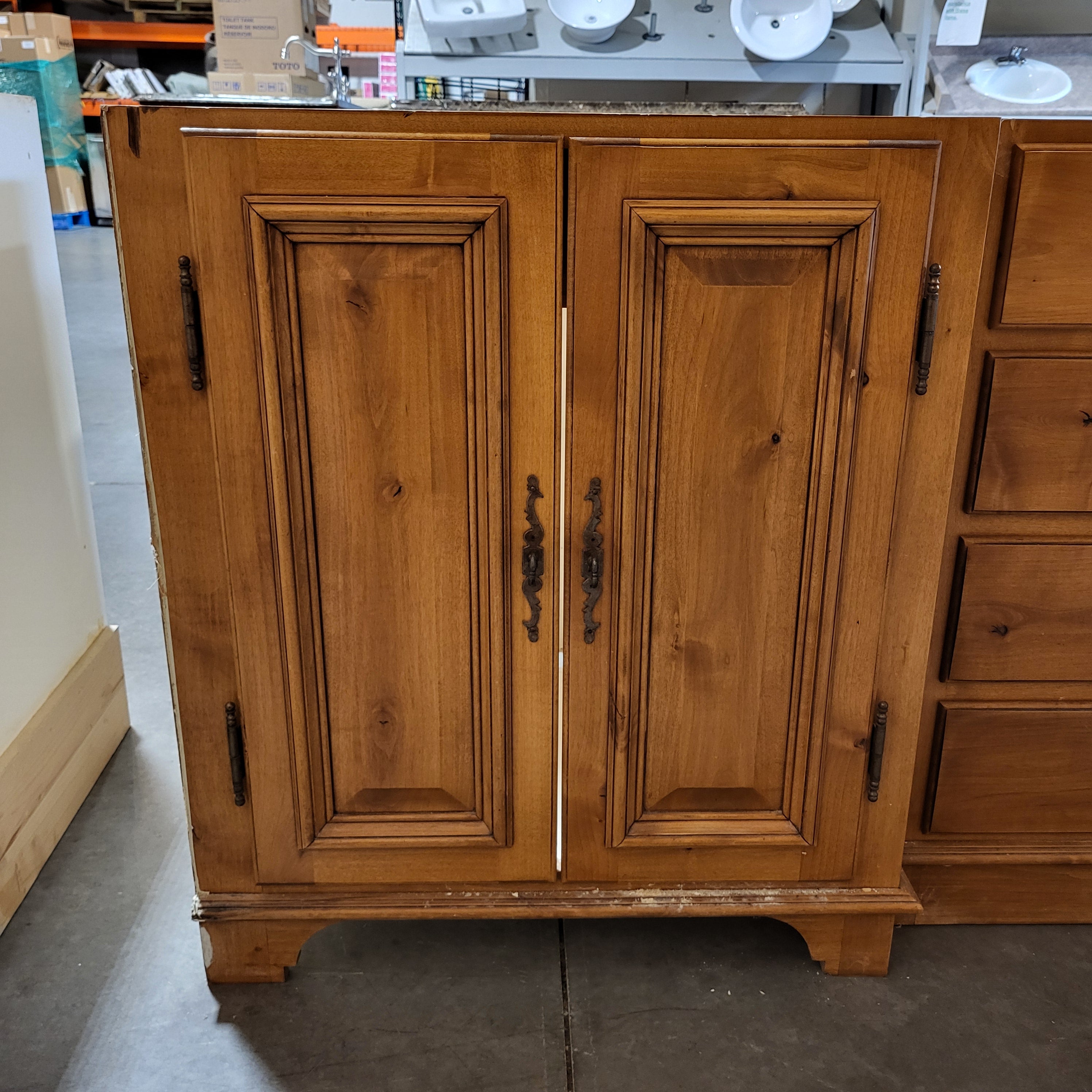 76.5"x 22.5"x 32" Natural Wood Oak 4 Drawer 4 Door  Vanity