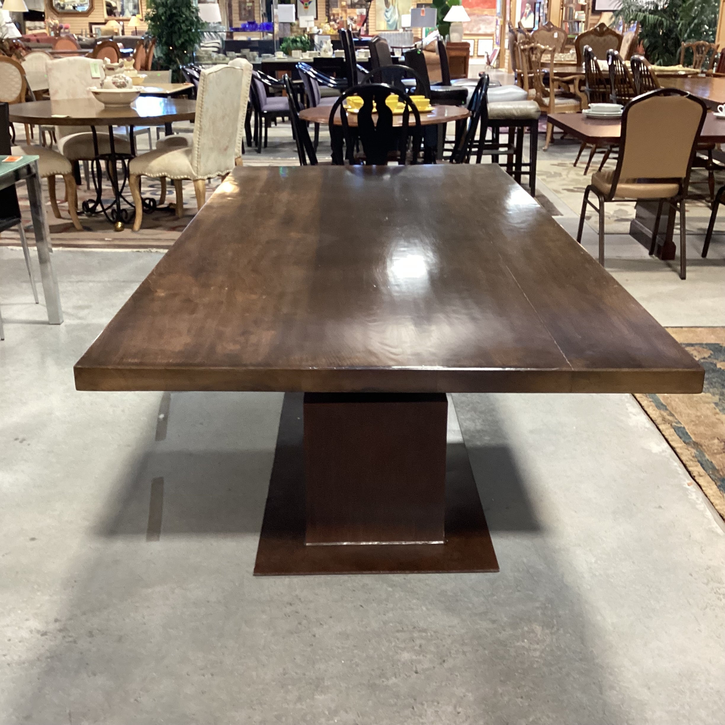 Modern Finished Wood & Steel Pedestal Dining Table 88"x 42"x 29.5"