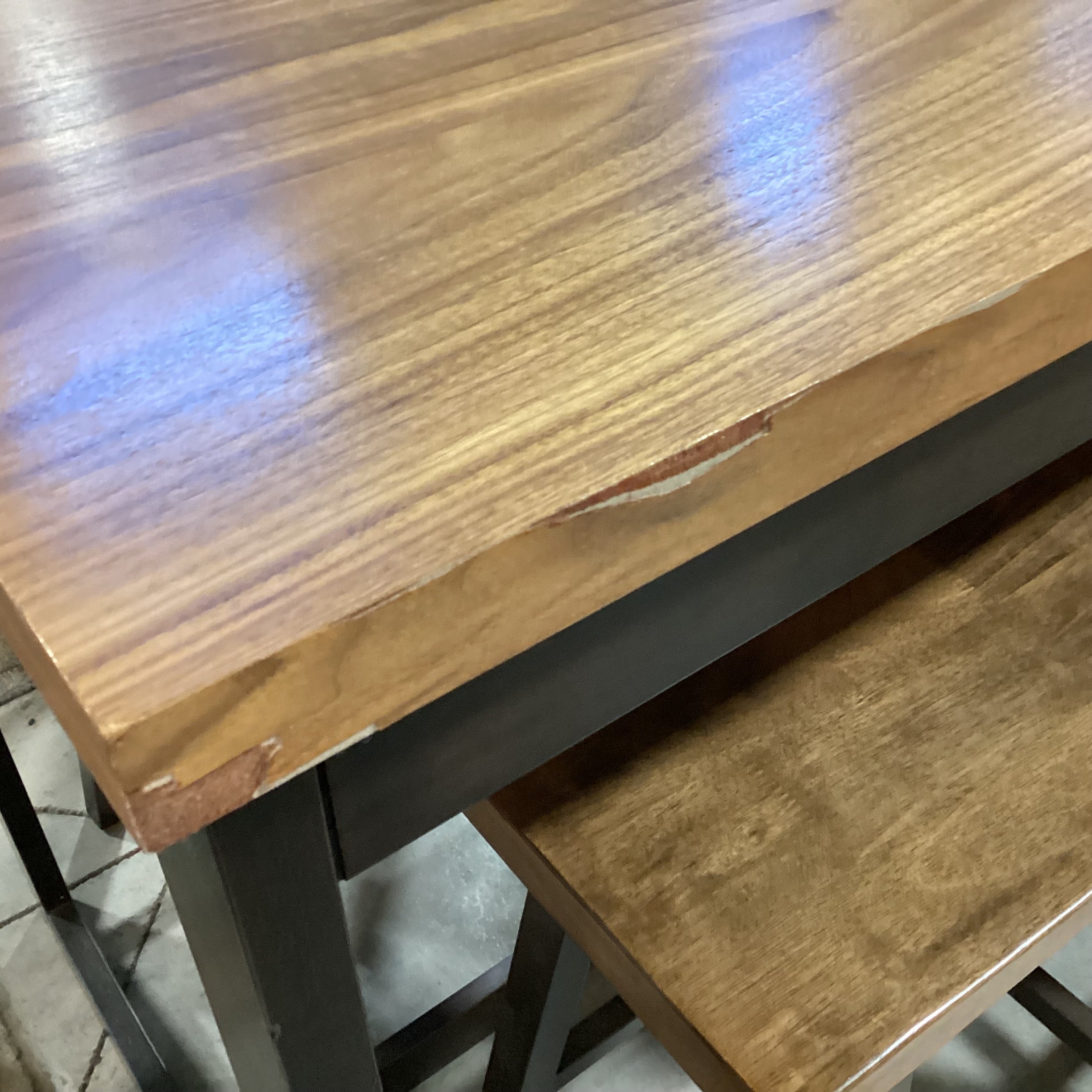 Veneer & Wood 2 Tone with Shelves IslandTable & 4 Stools Dining Set 59"x 29.5"x 36"