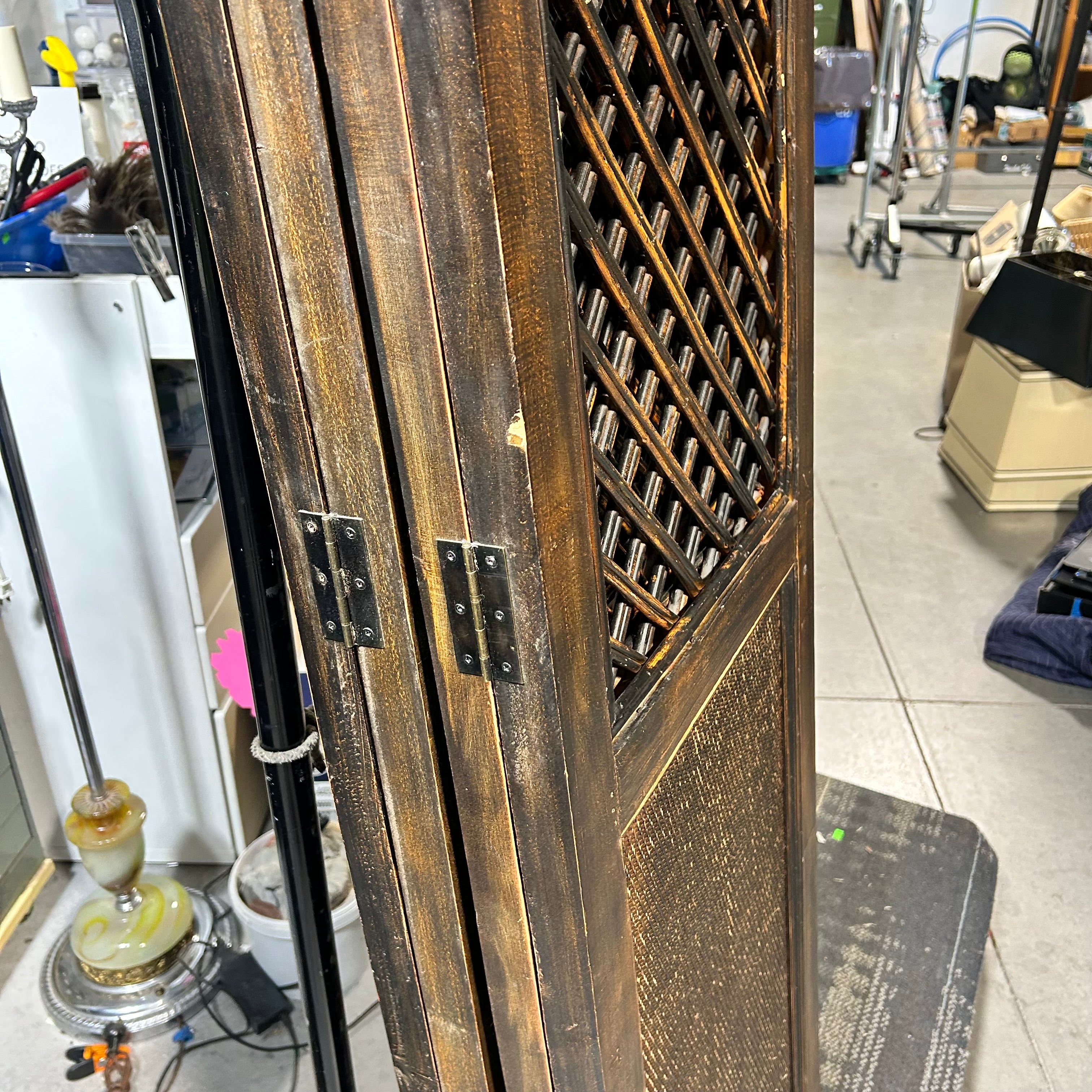 4 Panel Wood Lattice & Rattan Panel Room Divider 72"x 75.5"