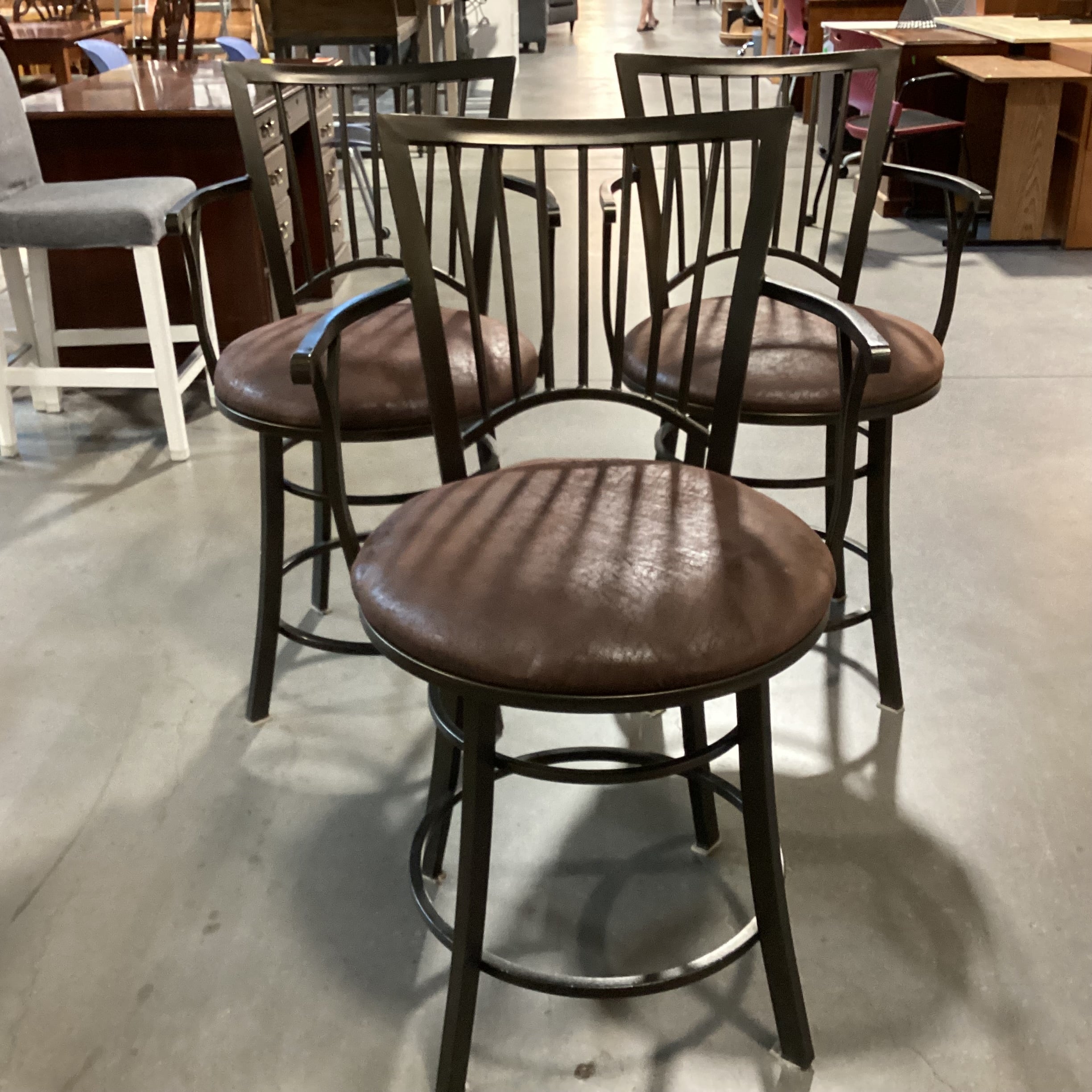 SET of 3 Iron & Textured Ultra Suede Swivel Barstools 24"