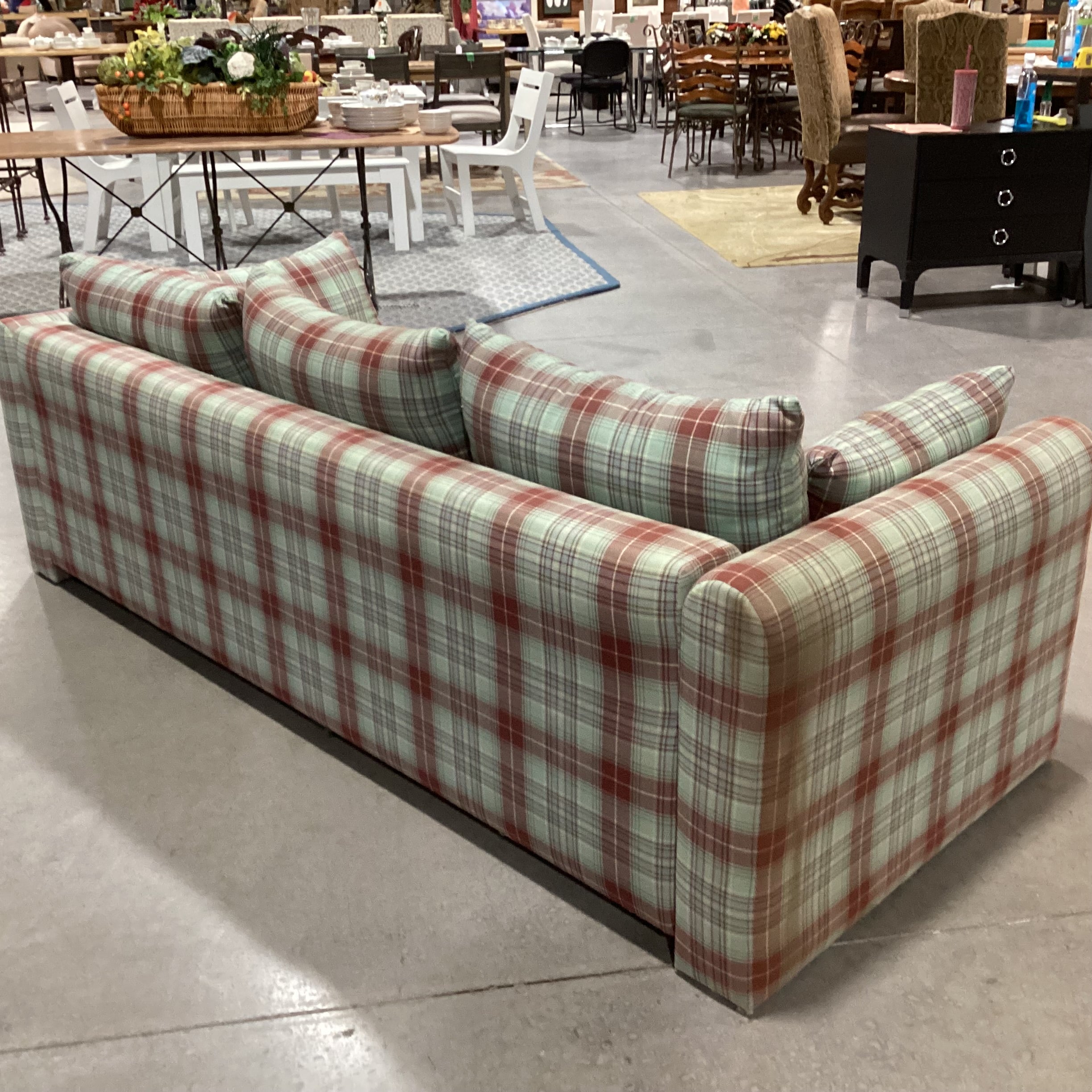 Green Rust Blue Woven Plaid Sofa 87"x 36"x 25"