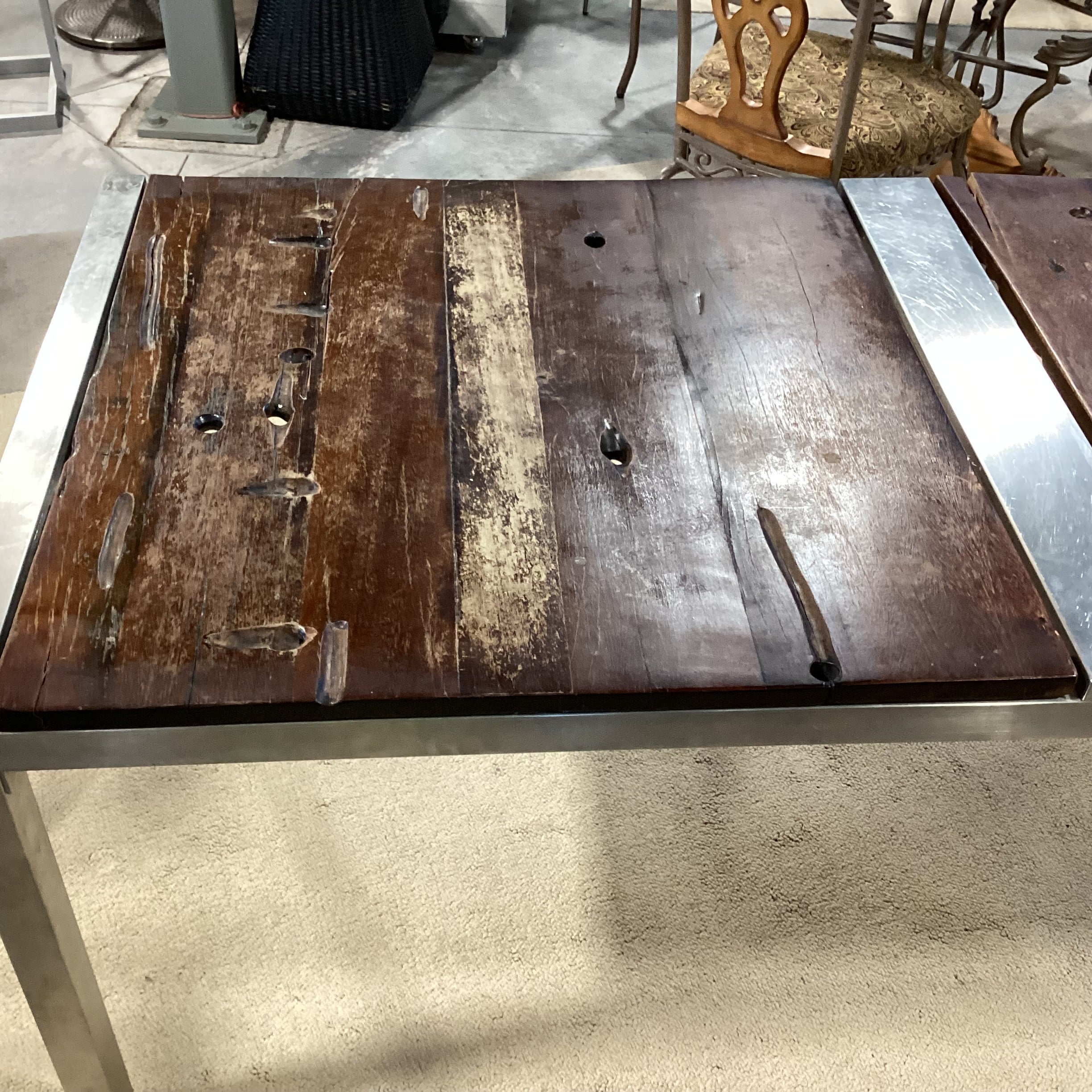 Custom Salvaged Antique Recycled Wood From Chinese Trading Boats & Metal Dining Table 78"x 34.5"x 30"