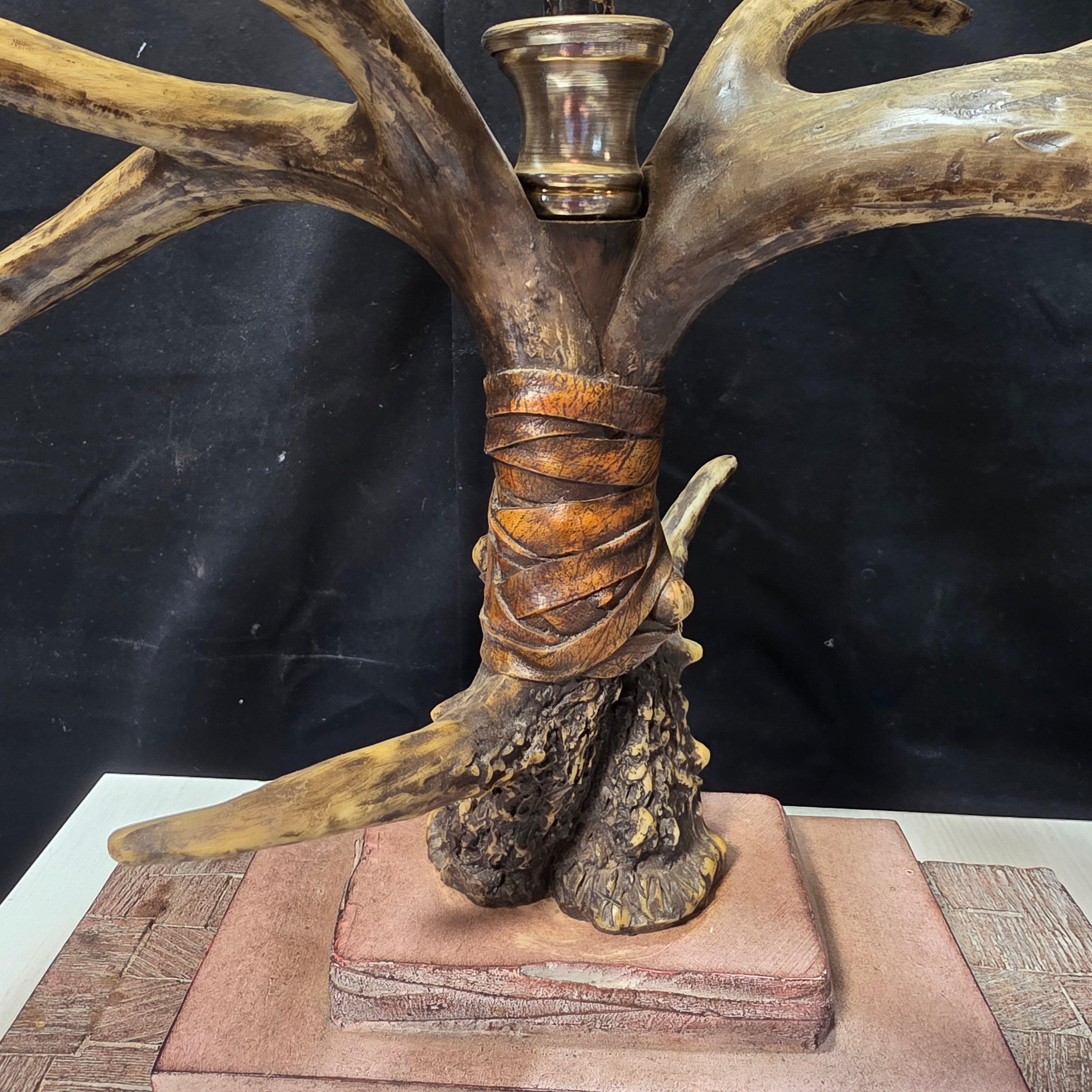 Real Antler Table Lamp with Rawhide Shade17"x9"x32"