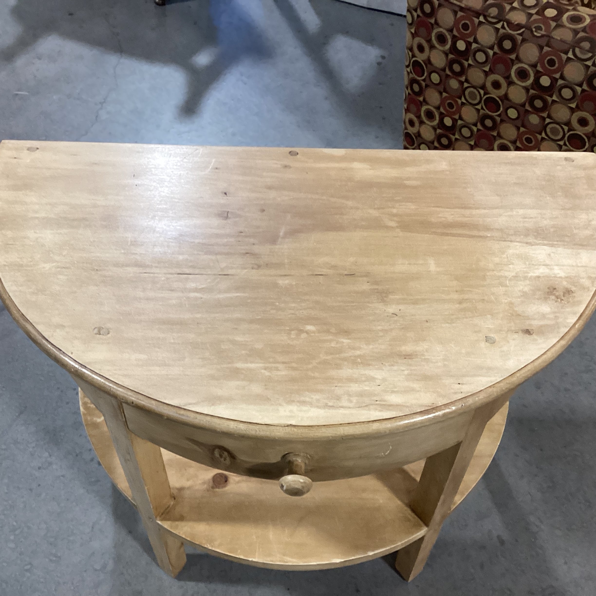 Natural Solid Wood 1 Drawer Half Moon Accent Table 32"x 17"x 27.5"