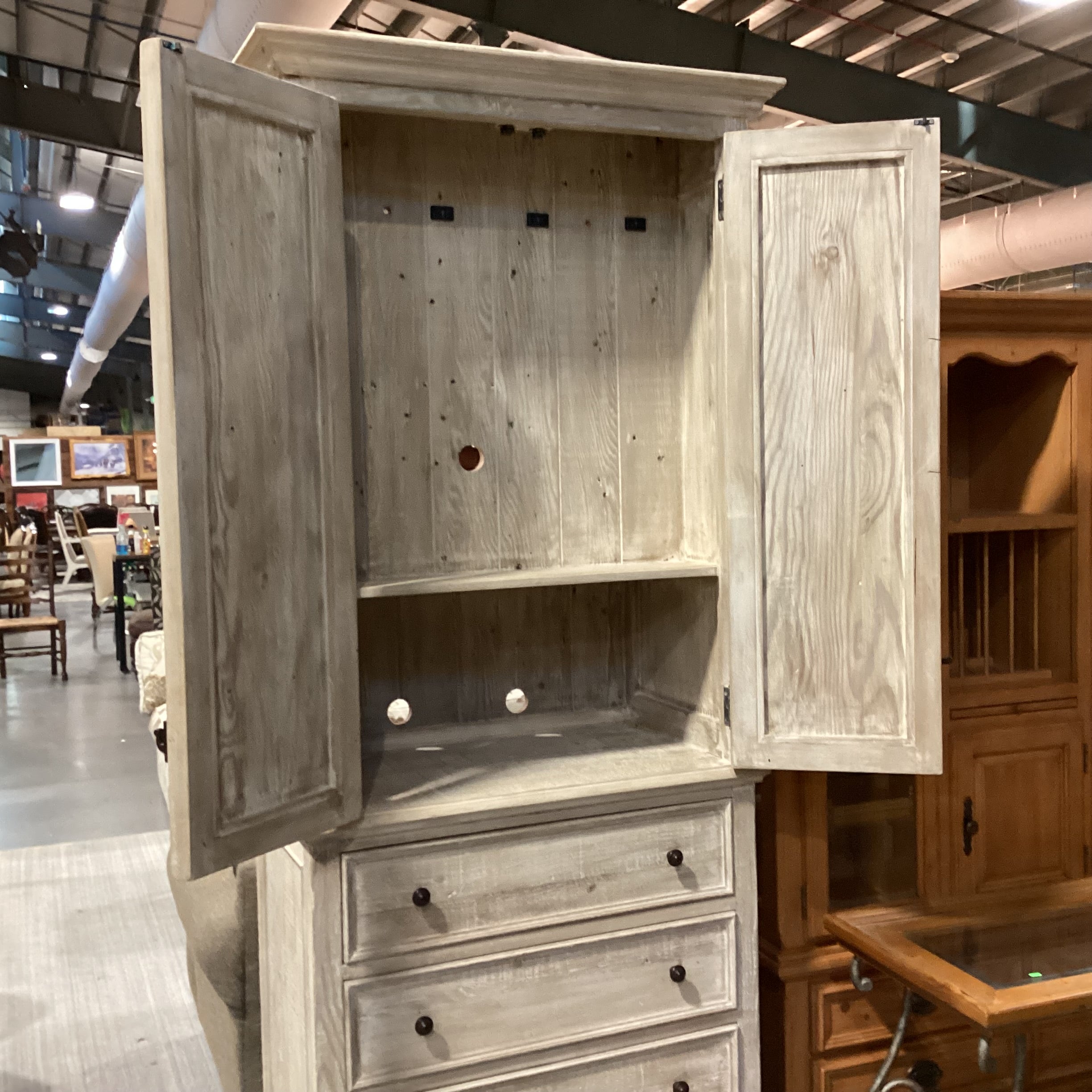 Custom Cabinetry Washed Solid Wood 2 Door 4 Drawer Armoire 38"x 22"x 90"