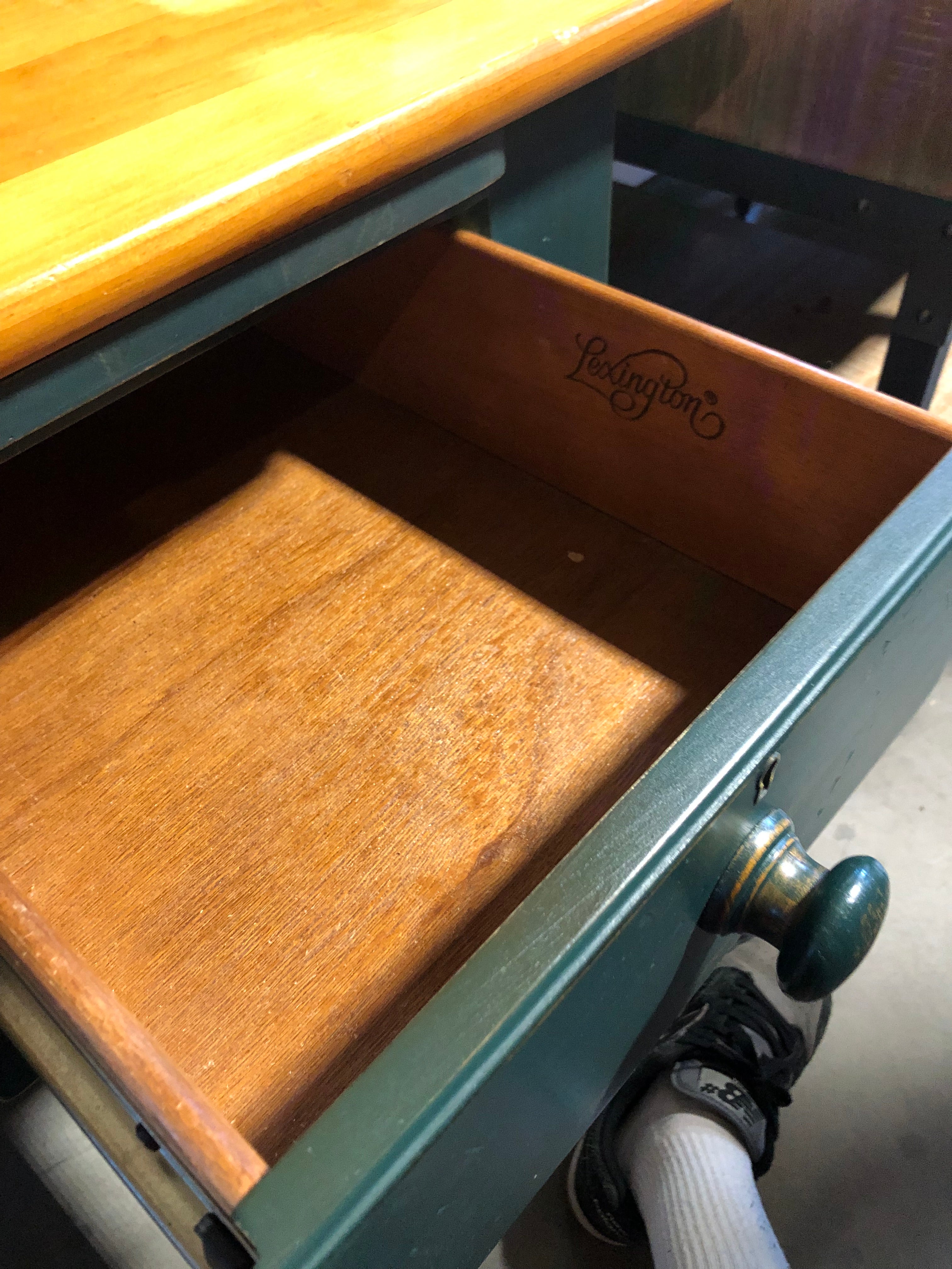 Lexington Solid Light Finish Top and Green Rustic Style Wood Desk 64"x 32"x 30.5"