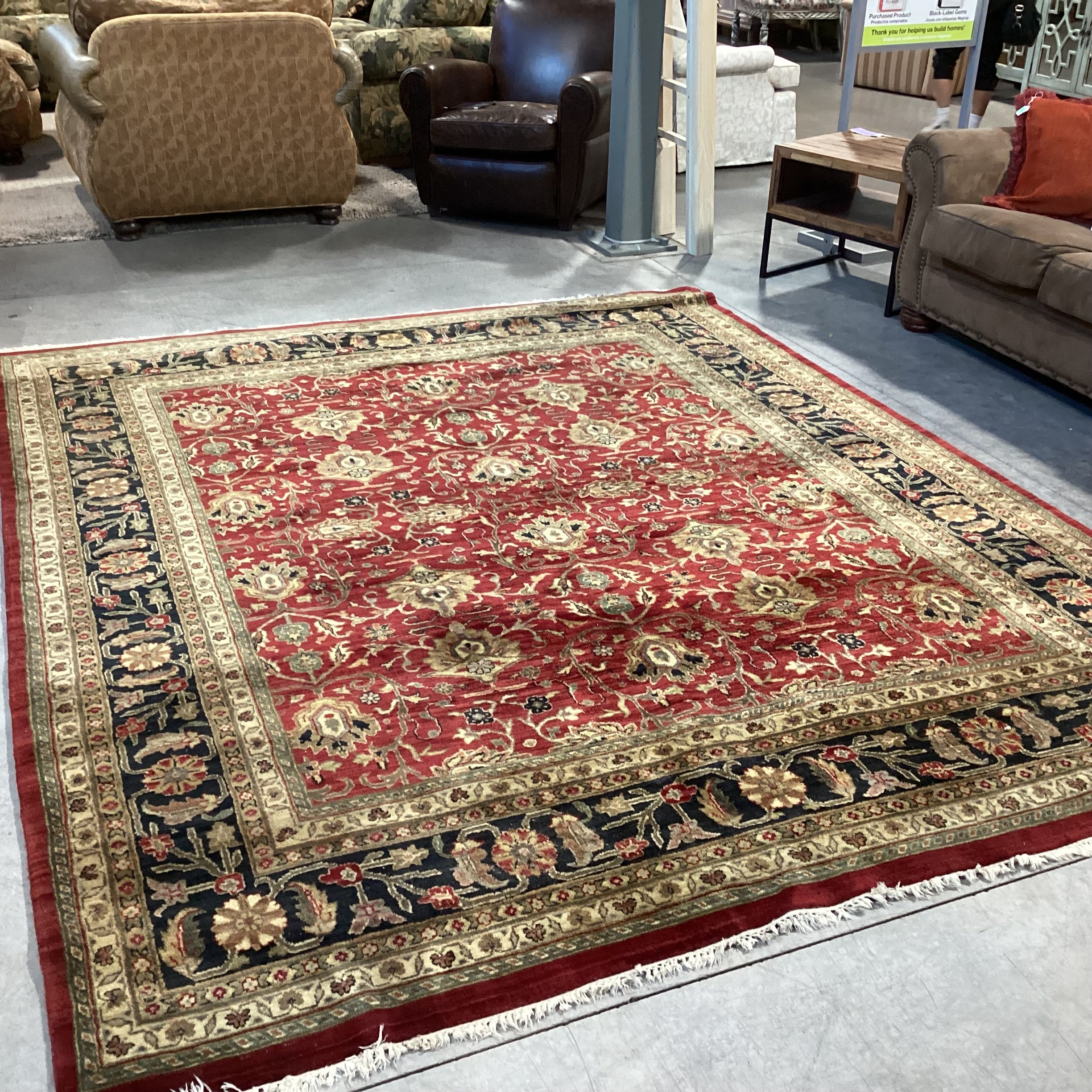 Red Gold Black Hand Woven Wool Rug 8'1"x 10'1"