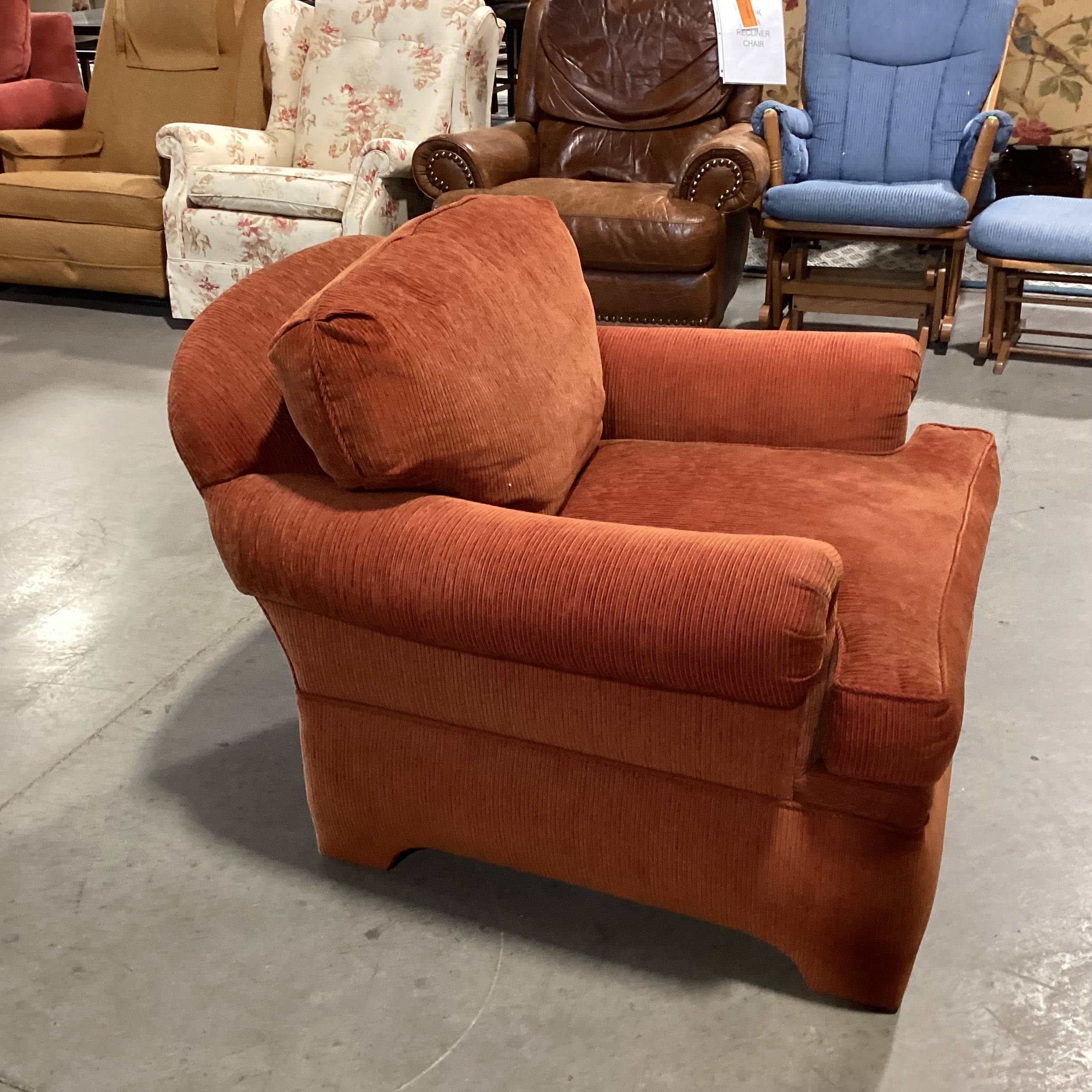 Red Orange Ribbed Textured Woven Down Mix Chair 37"x 39"x 30"