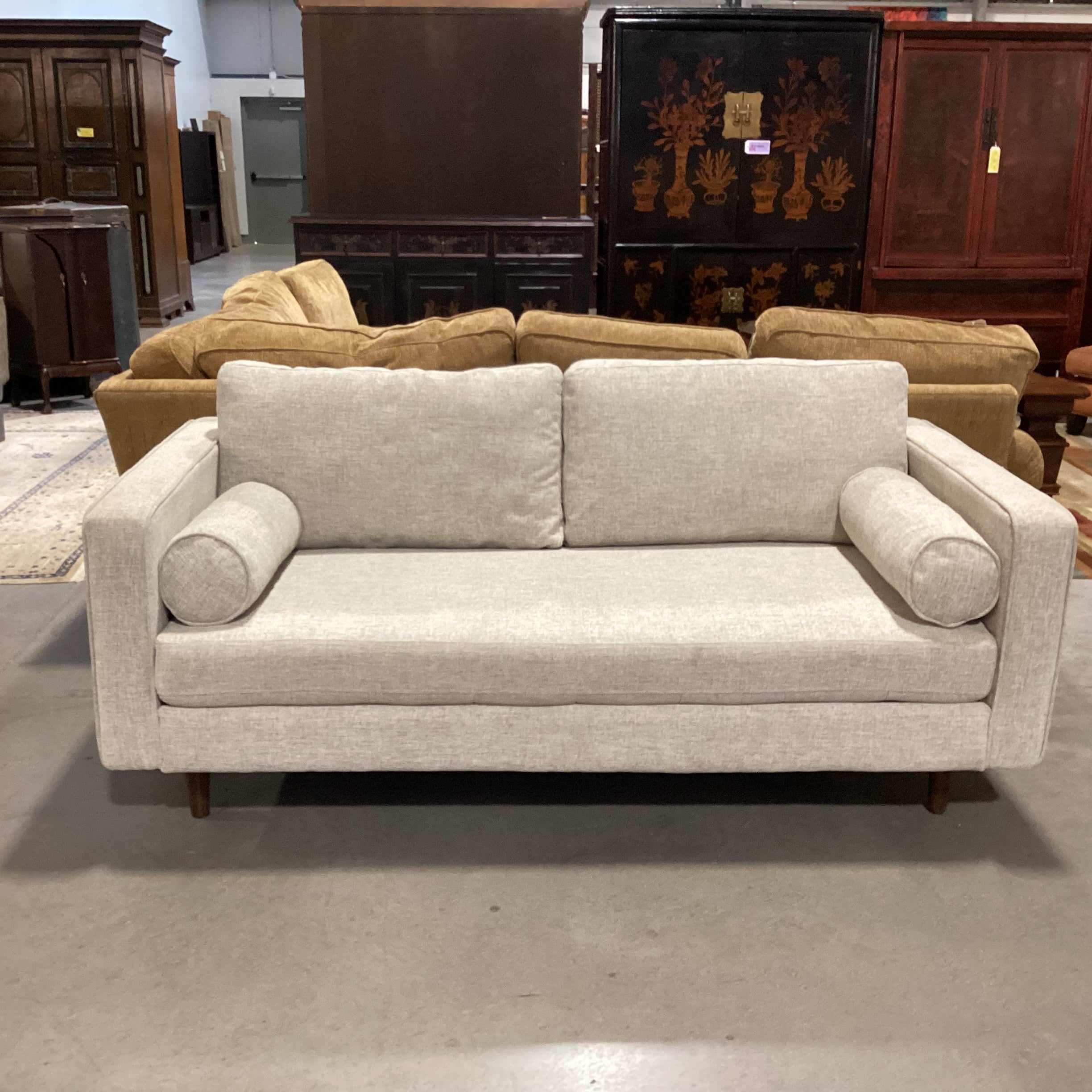 Article Sven Birch Ivory Woven Mid Century Style Sofa