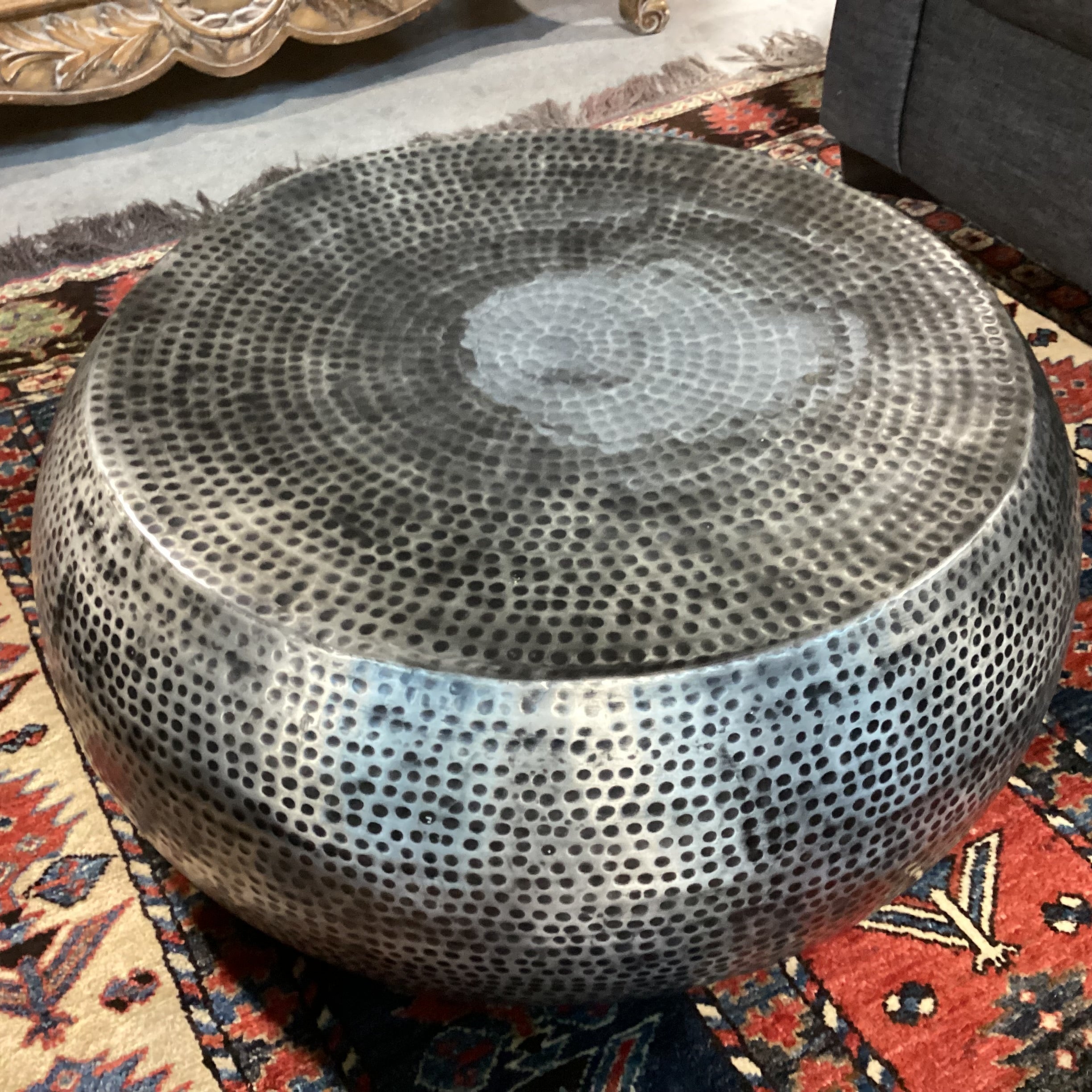 Moe's Home Collection Hammered Aluminum Brushed Black Detail Coffee Table 30" Diameter x 13"